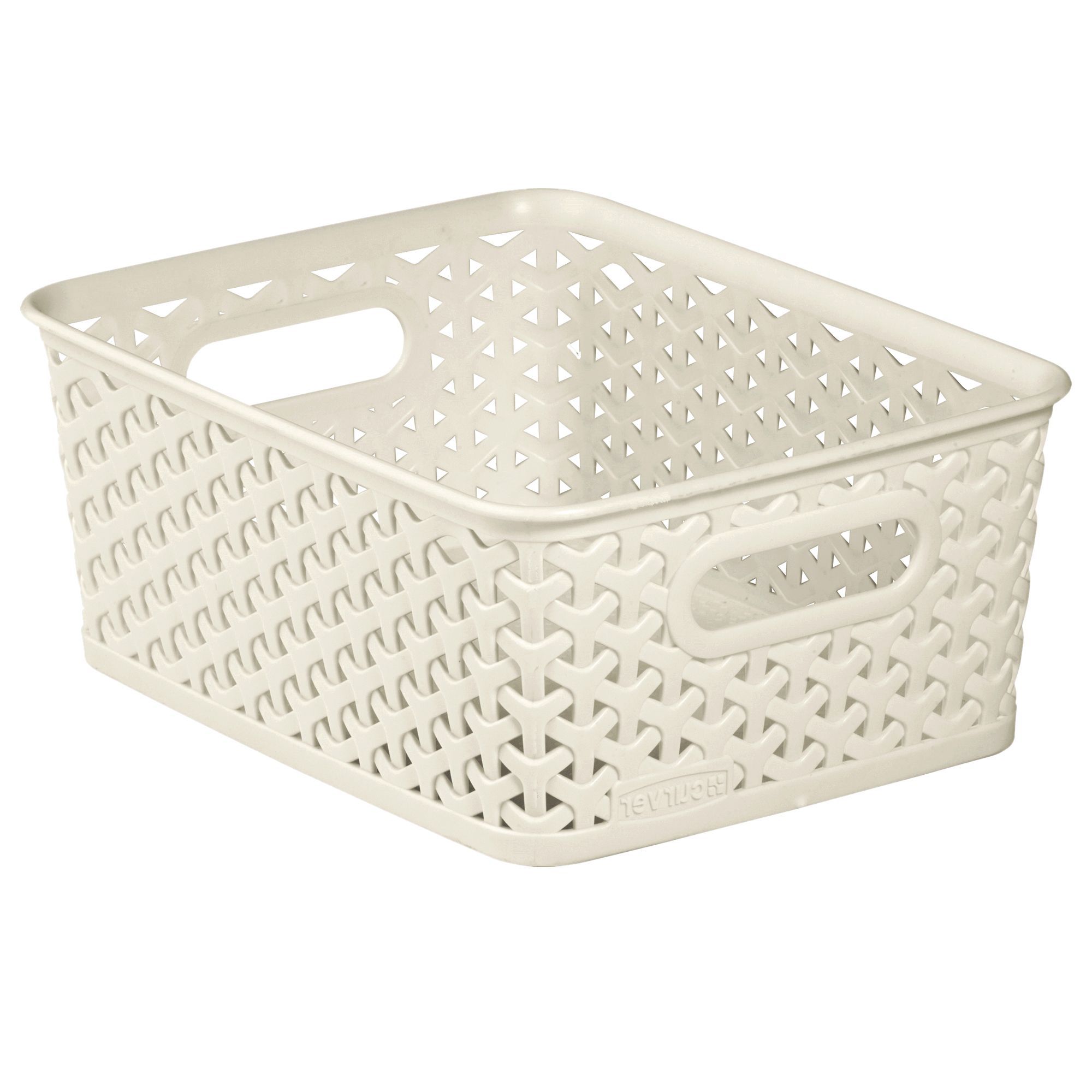 Curver My Style Rattan Effect White rattan effect Plastic Small Stackable Storage basket (H)10cm (W)19.7cm (D)25.7cm