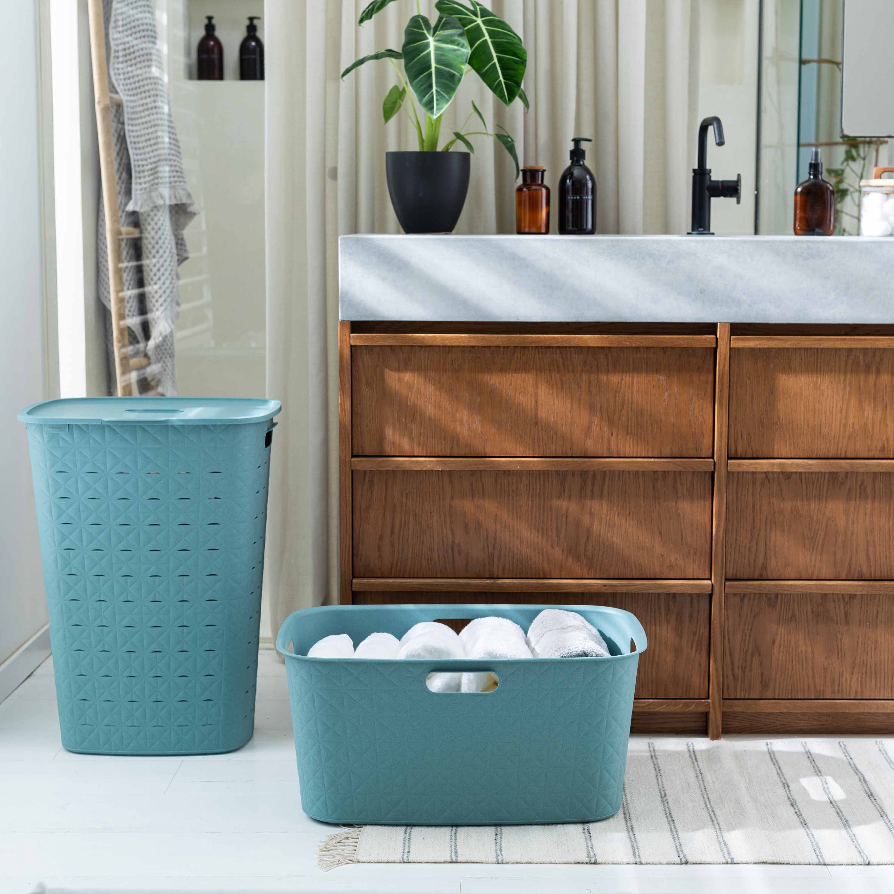 Curver Softex Stone Blue Plastic Large Laundry basket, 45L