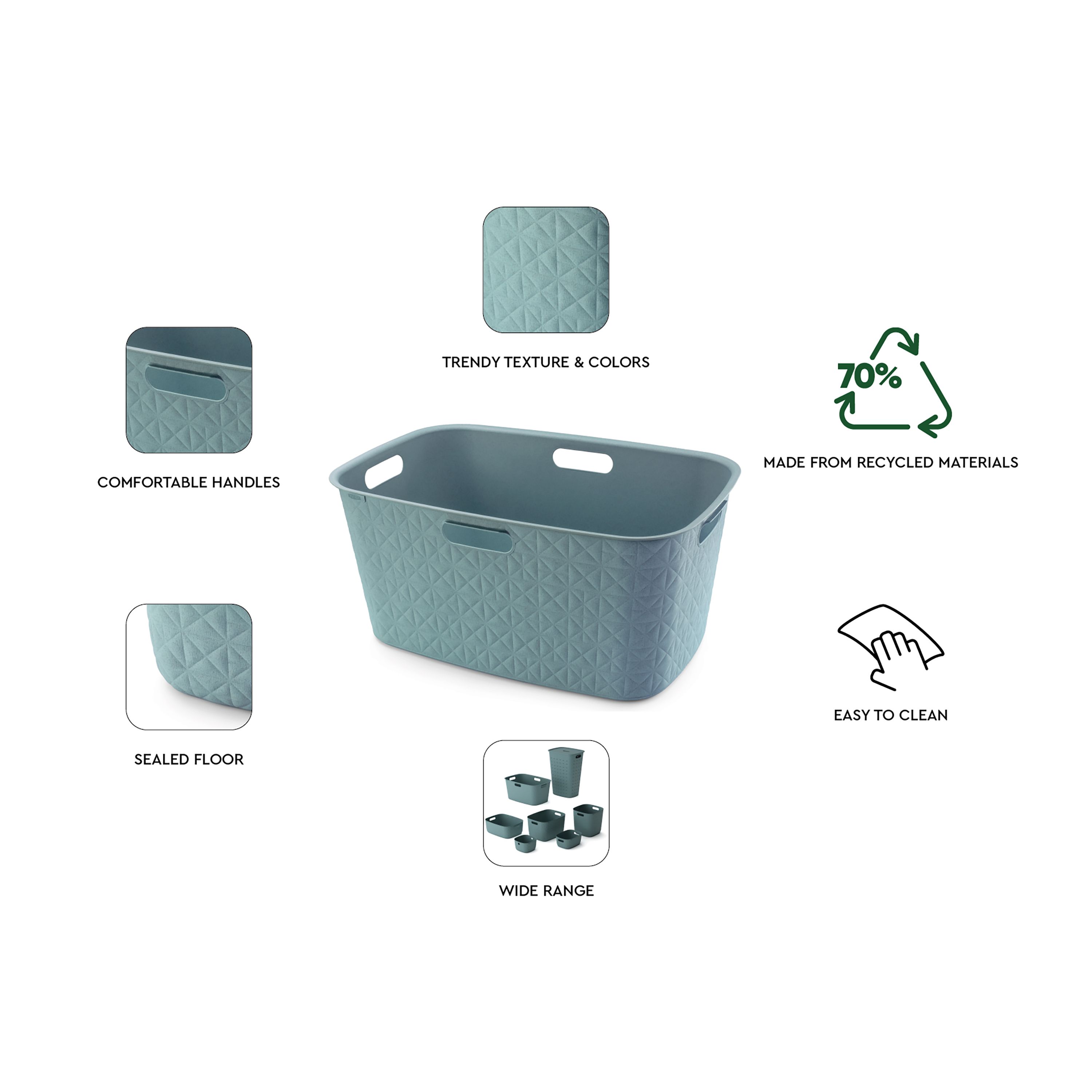 Curver Softex Stone Blue Plastic Large Laundry basket, 45L