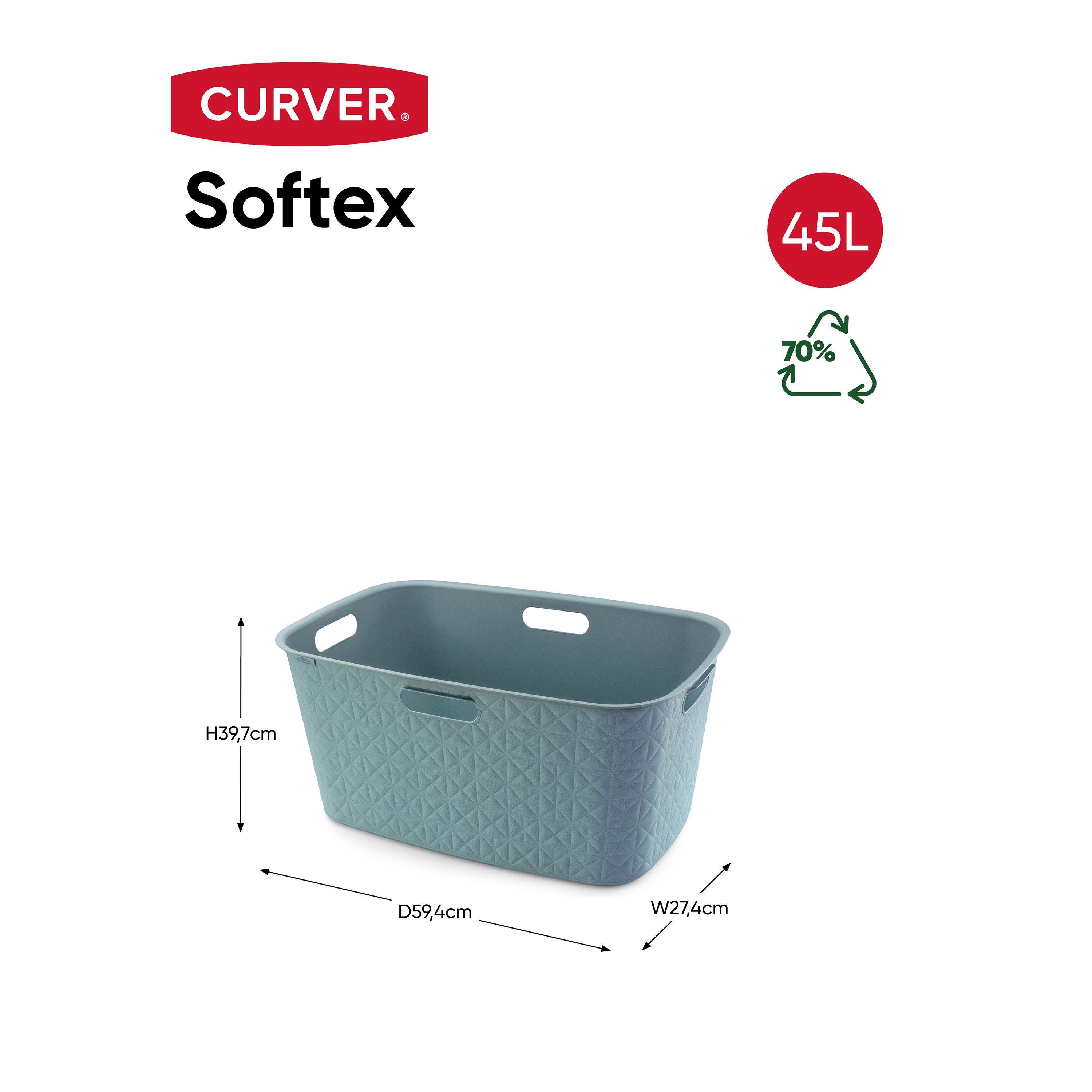 Curver Softex Stone Blue Plastic Large Laundry basket, 45L