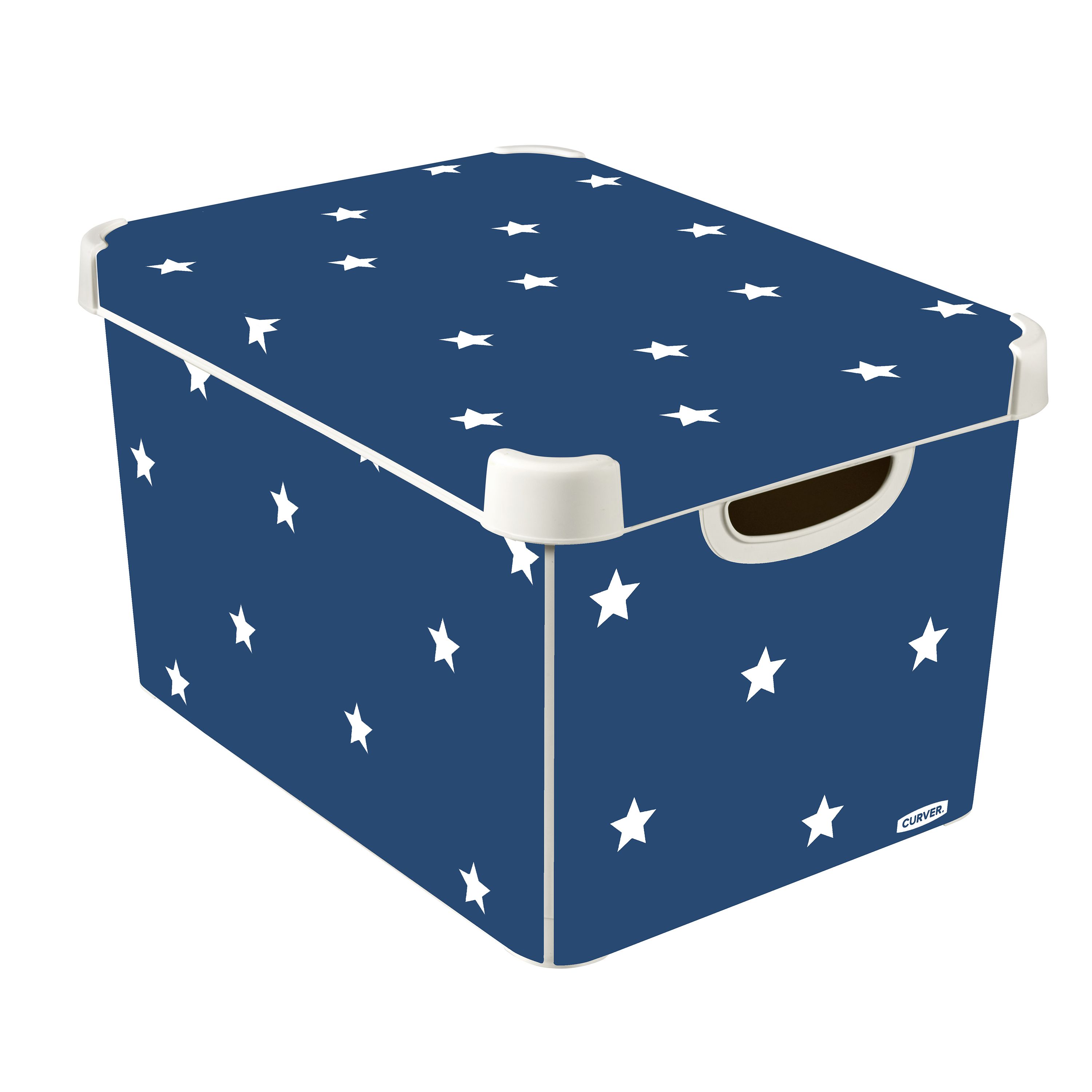 Blue and white storage boxes discount