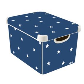 Curver Stockholm Deco Blue & White Stars 22L Large Plastic Stackable Storage box with Lid