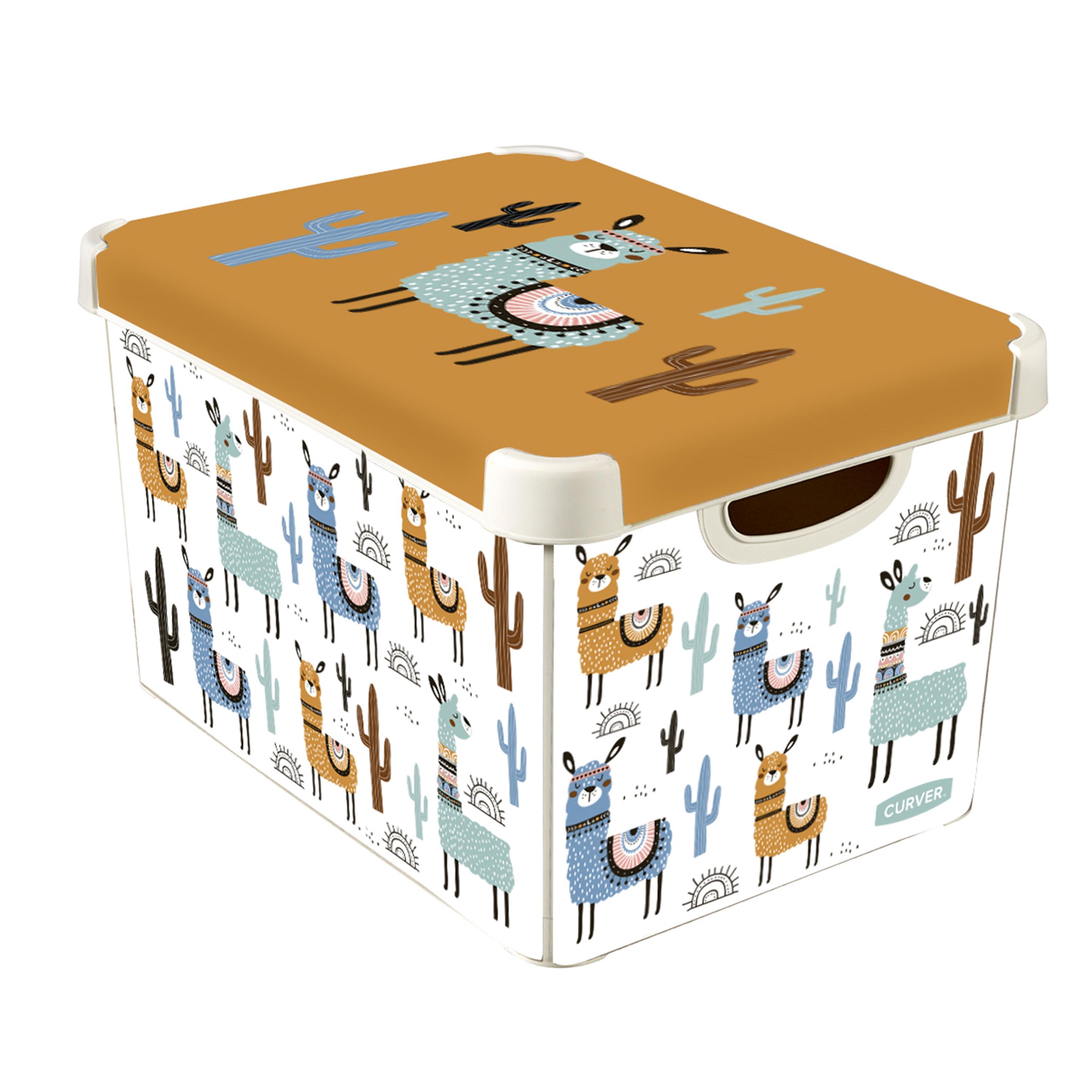 Curver Stockholm White & Orange Llama 22L Large Stackable Storage box with Lid