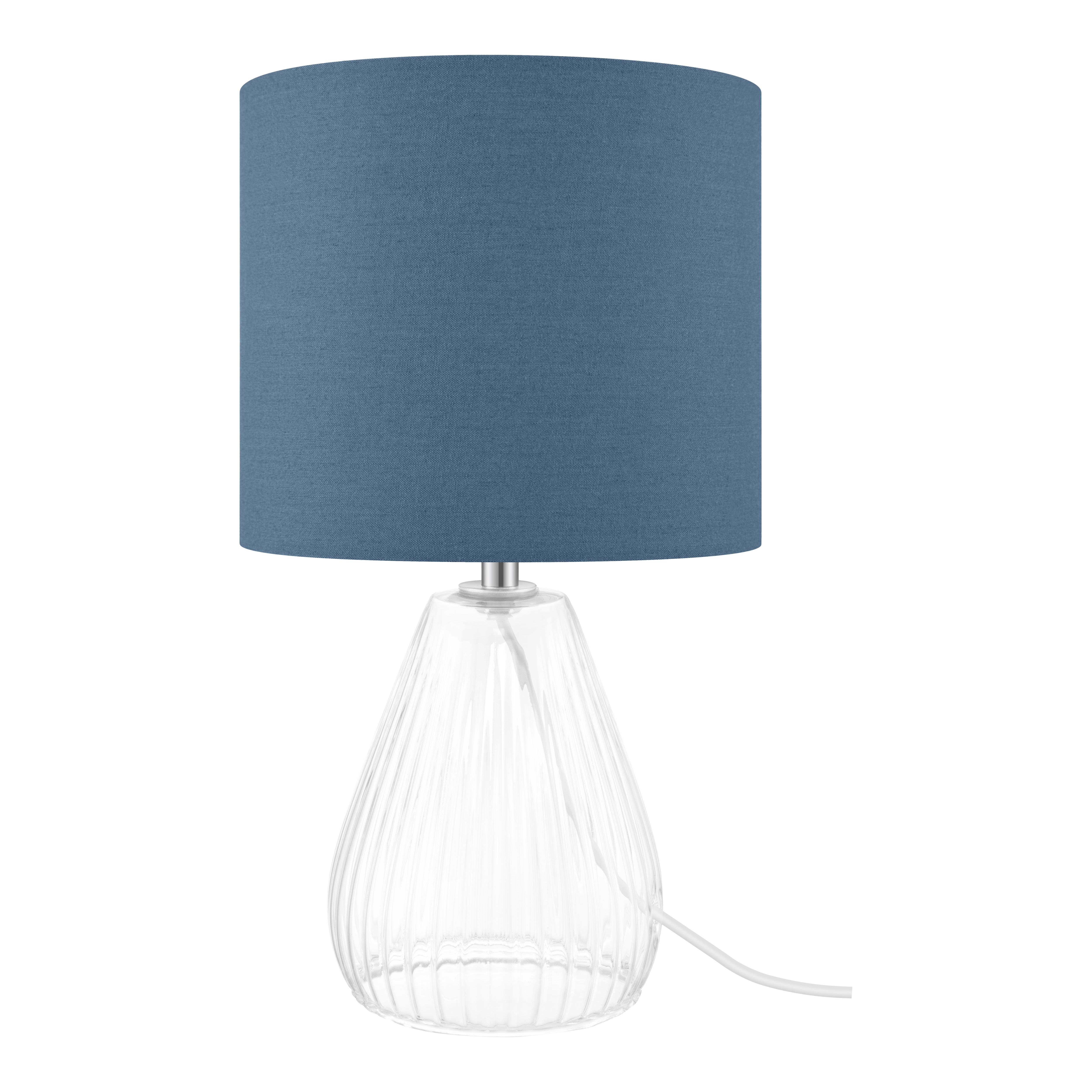 Cylinder Shiny Blue & Clear Glass Fabric LED Table lamp