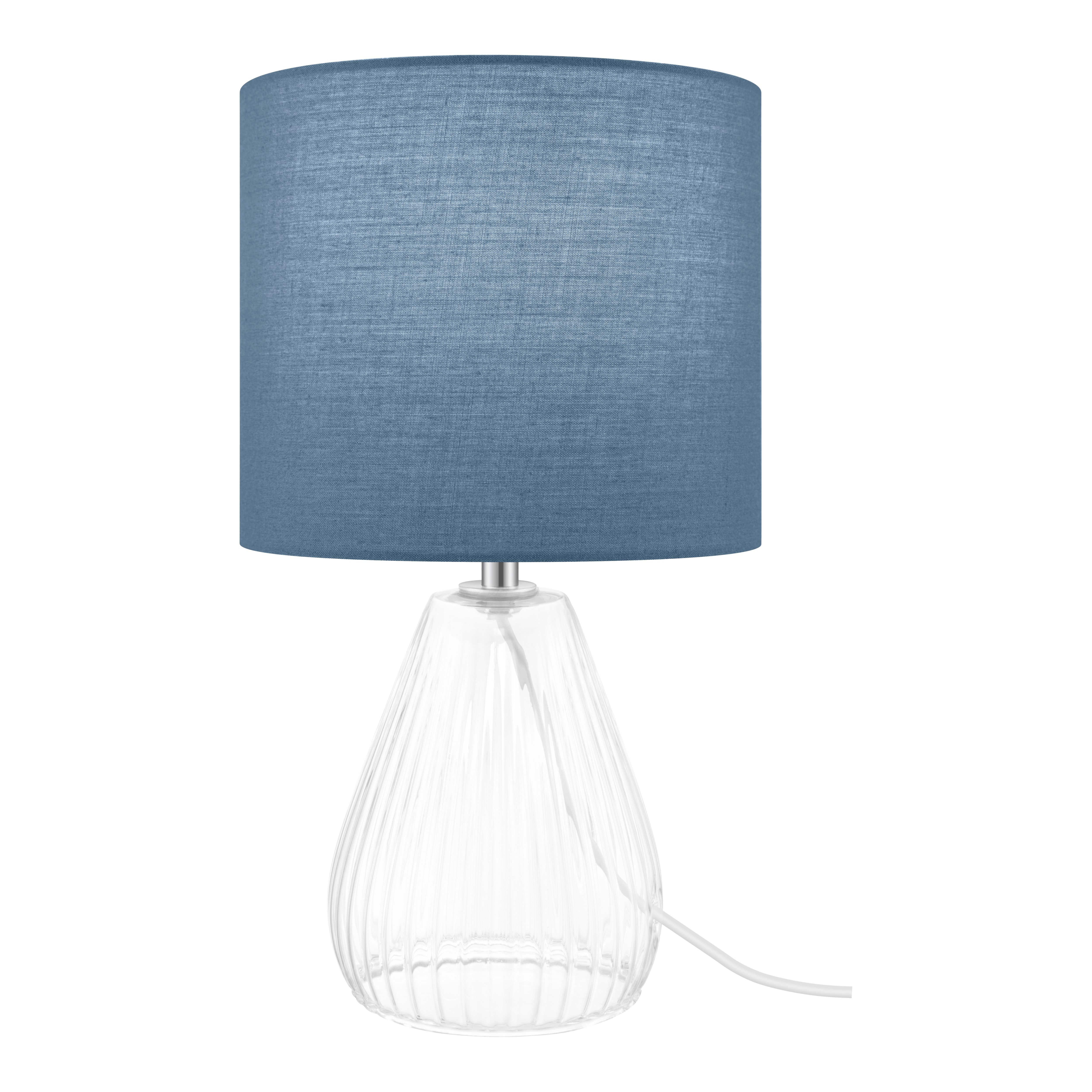Cylinder Shiny Blue & Clear Glass Fabric LED Table lamp