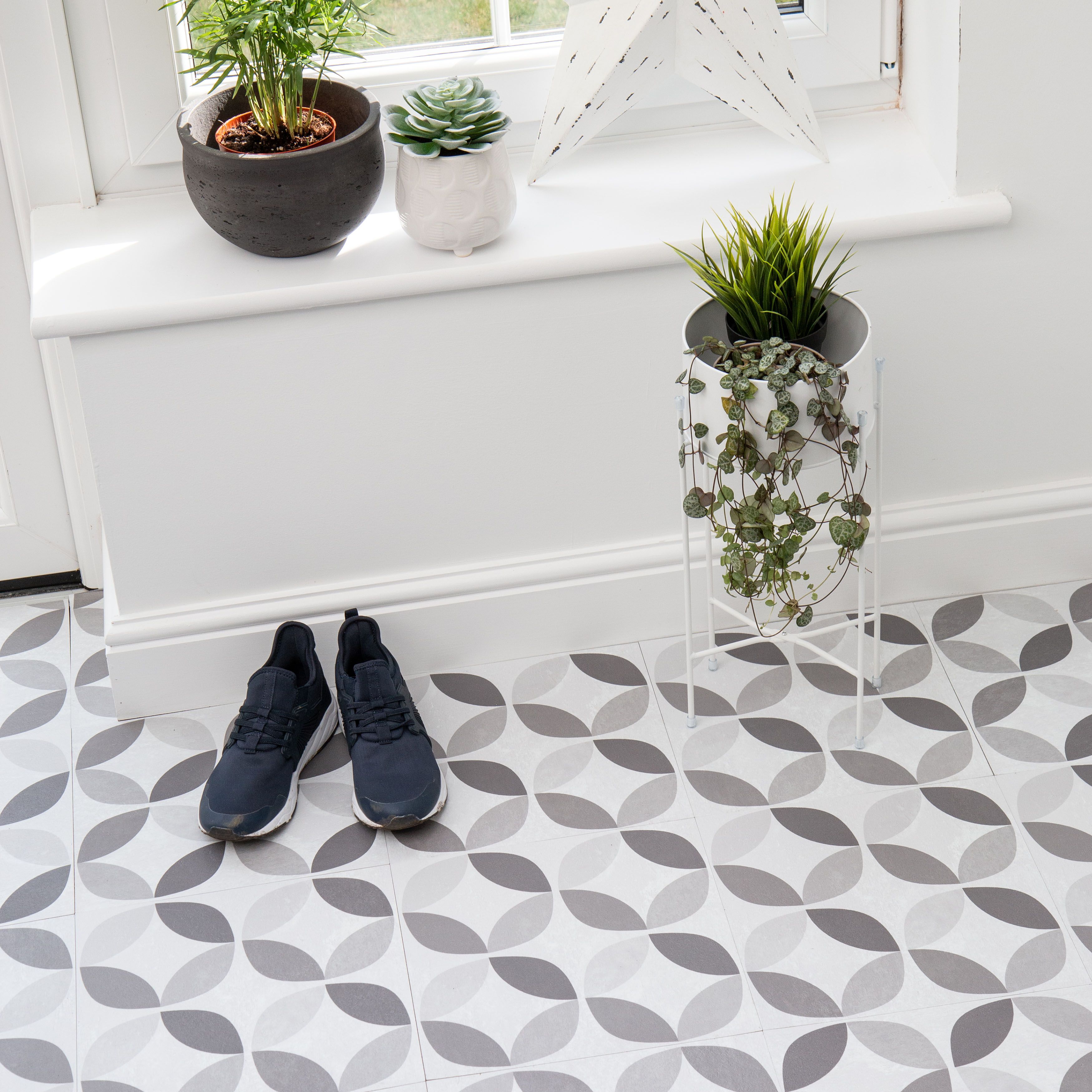 D-C-Fix Grey & White Geometric Tile effect Self-adhesive Vinyl tile - 8