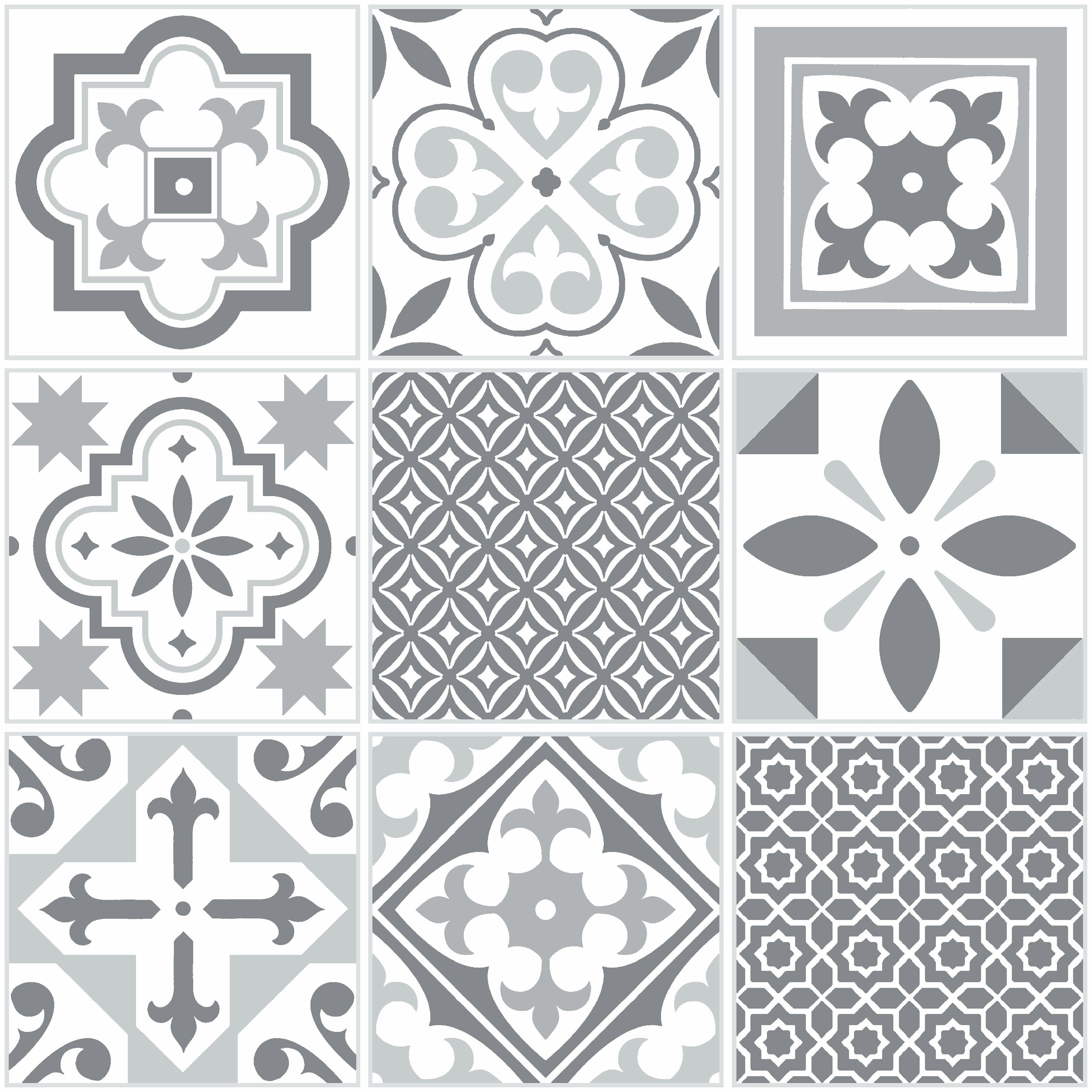 D-C-Fix Grey & White Oriental Tile effect Self-adhesive Vinyl tile, 1m²