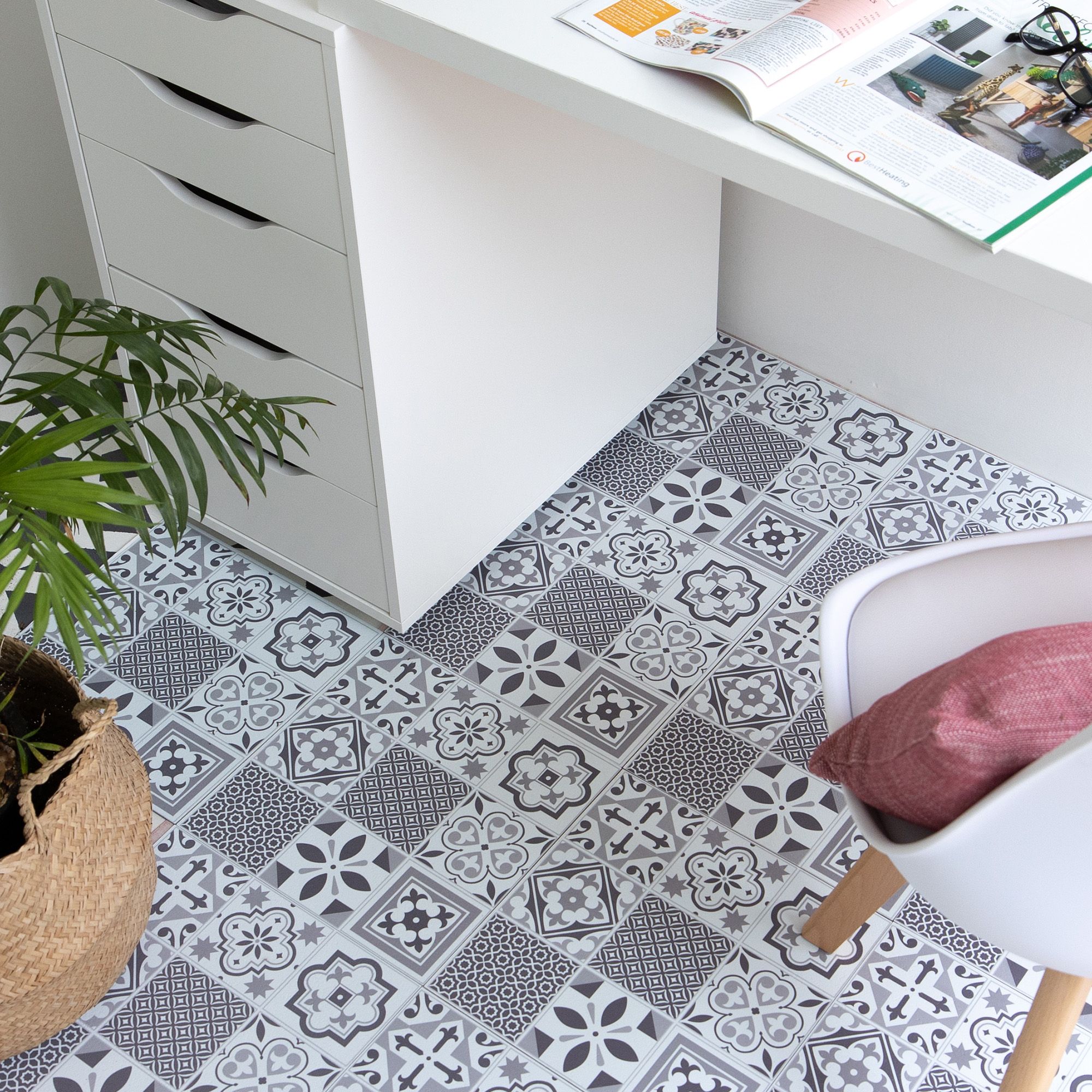 D-C-Fix Grey & White Oriental Tile effect Self-adhesive Vinyl tile, 1m²