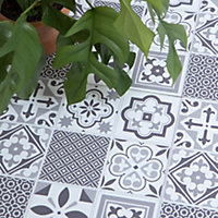 D-C-Fix Grey & White Oriental Tile effect Self-adhesive Vinyl tile, Pack of 11