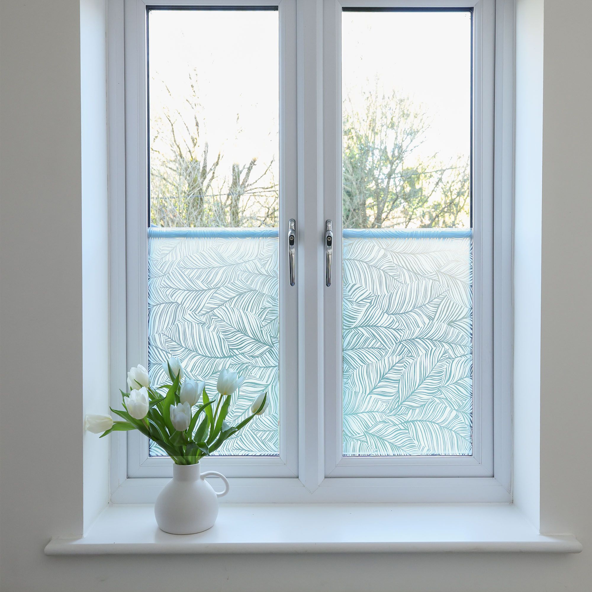 D-C-Fix Leaves Mid sheen White & Transparent Frosted effect Window ...