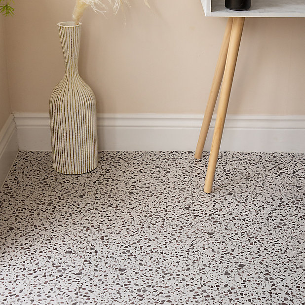 D C Fix Terrazzo White Patterned Stone, Designers Image Self Adhesive Vinyl Floor Tile
