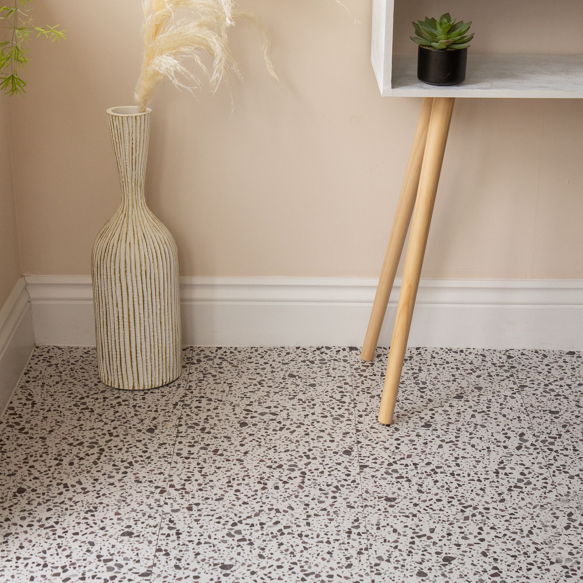 White & Brown Terrazzo Stone effect Vinyl tile - 3