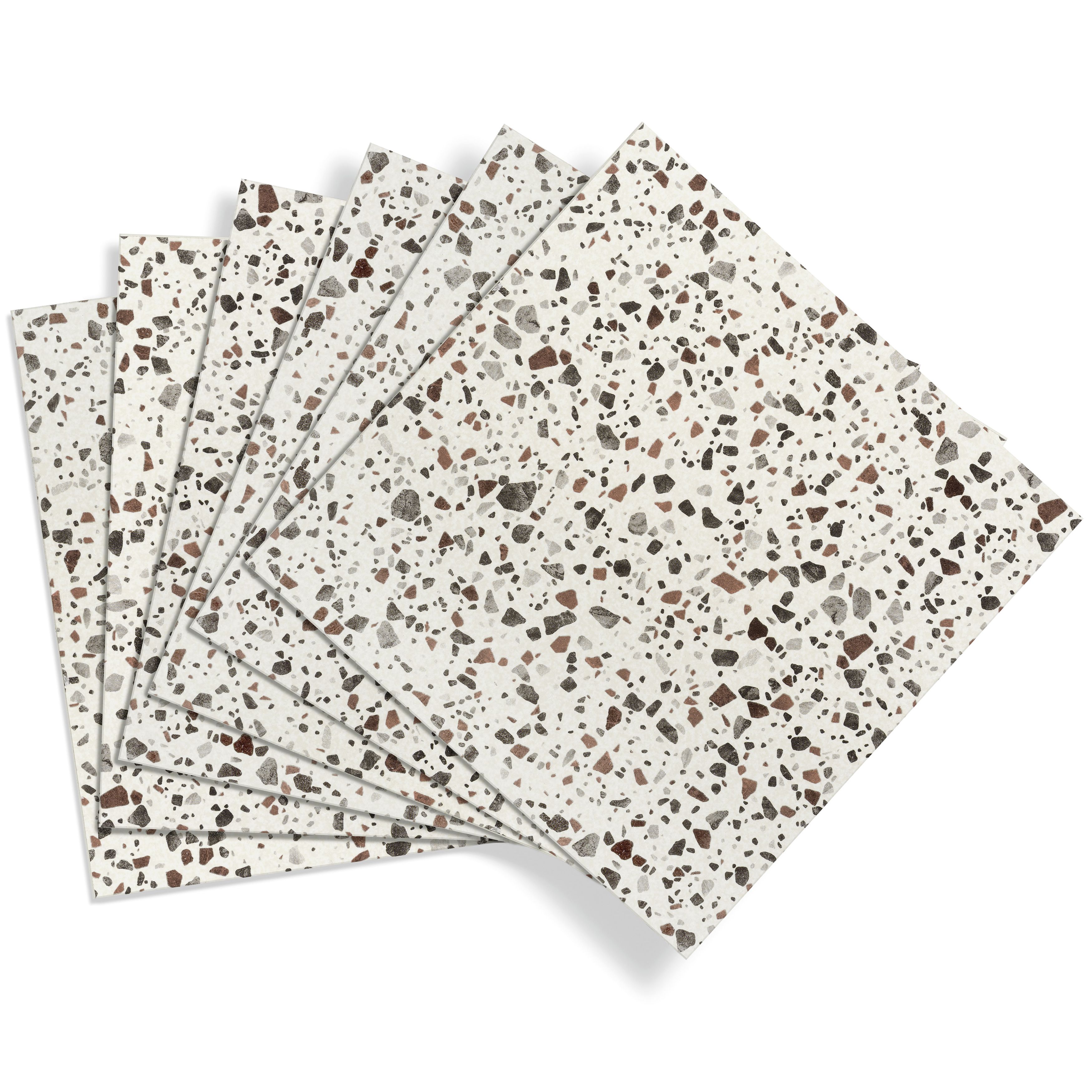 White & Brown Terrazzo Stone effect Vinyl tile