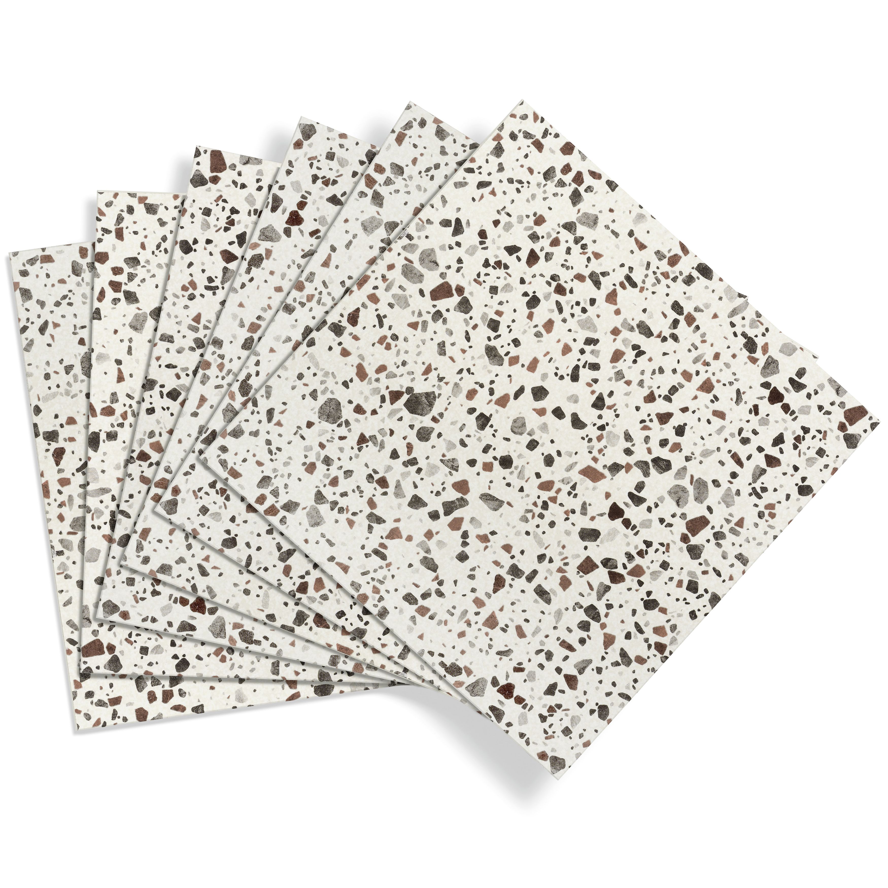 D-C-Fix White & Brown Terrazzo Stone effect Self-adhesive Vinyl tile, Pack  of 11