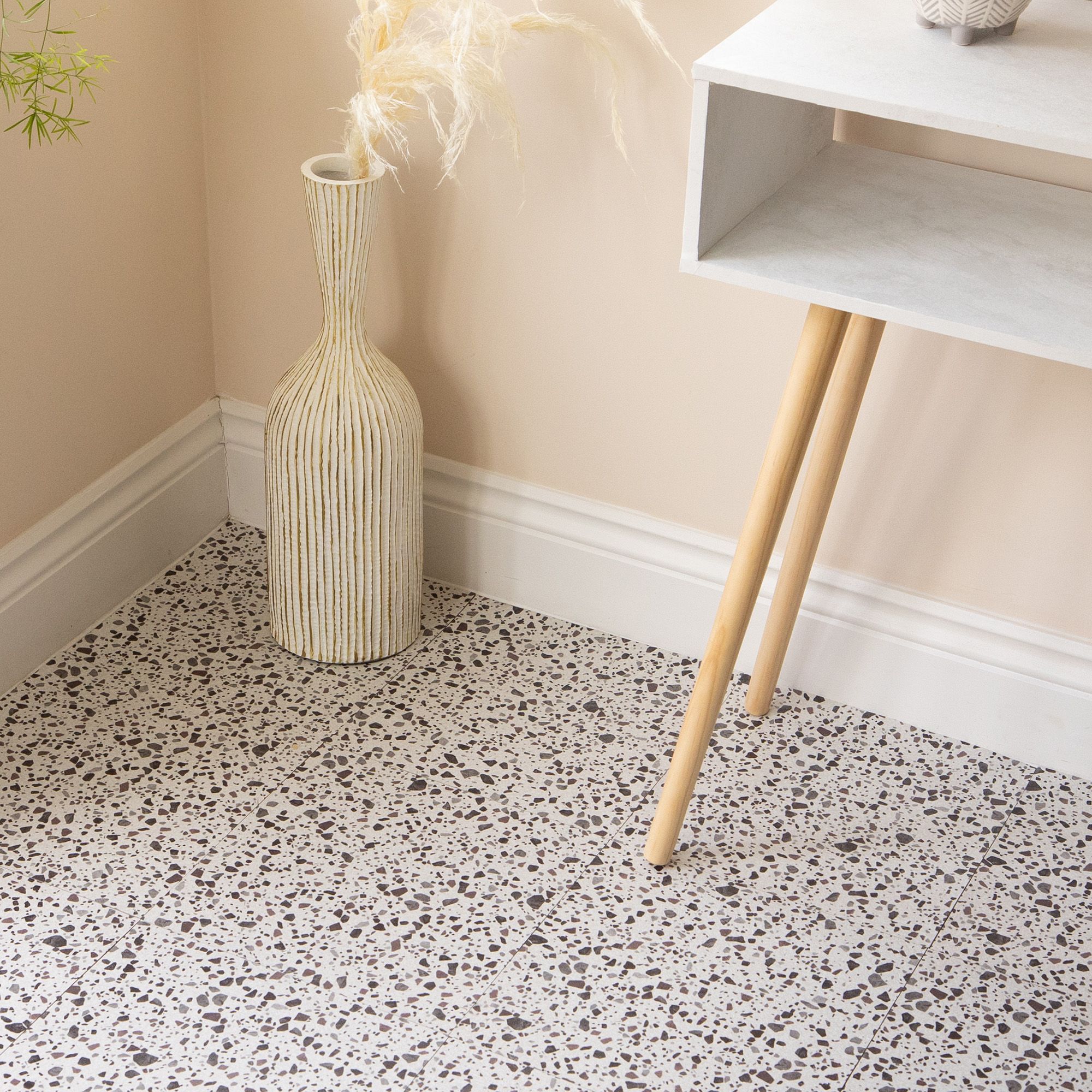 White & Brown Terrazzo Stone effect Vinyl tile - 4