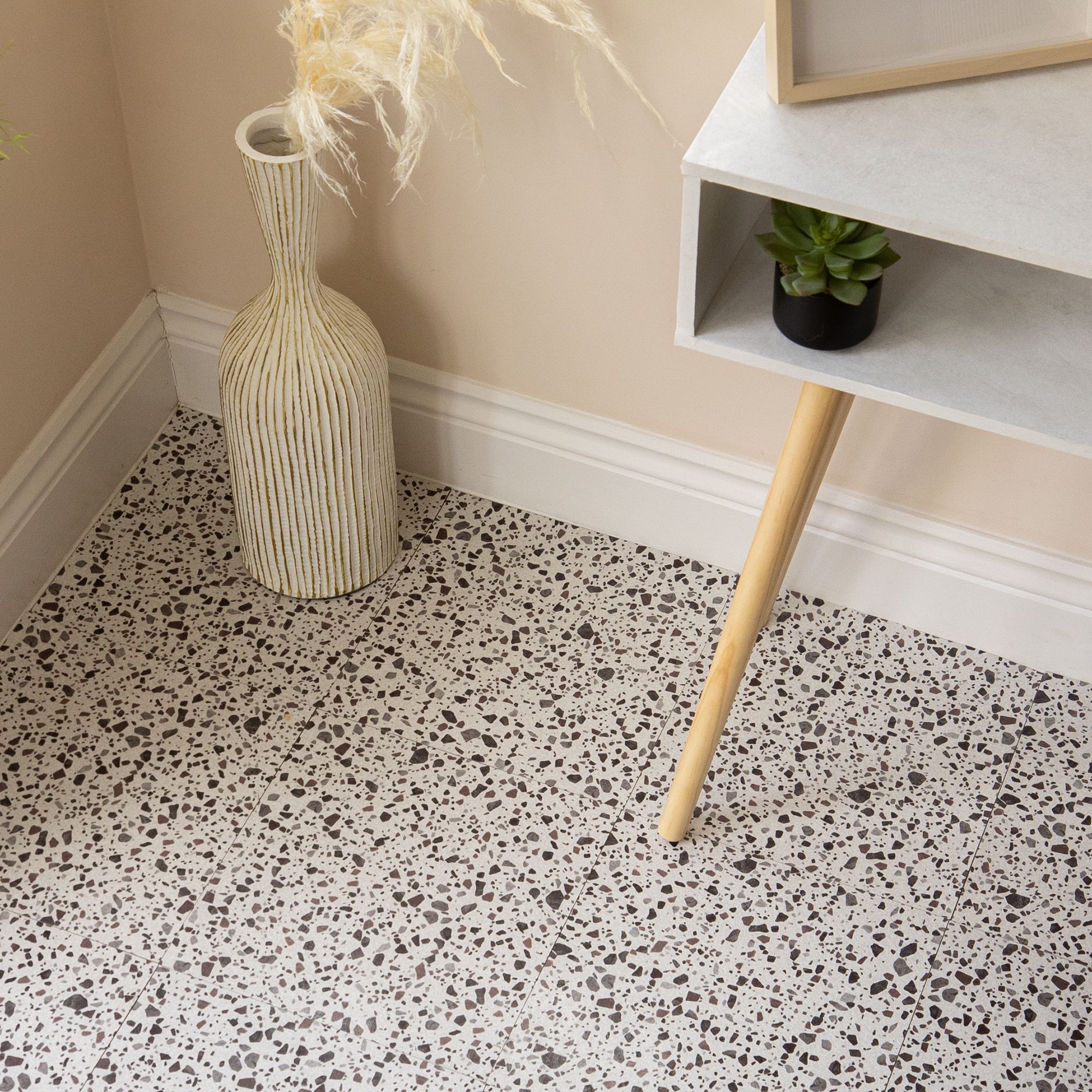 White & Brown Terrazzo Stone effect Vinyl tile - 5