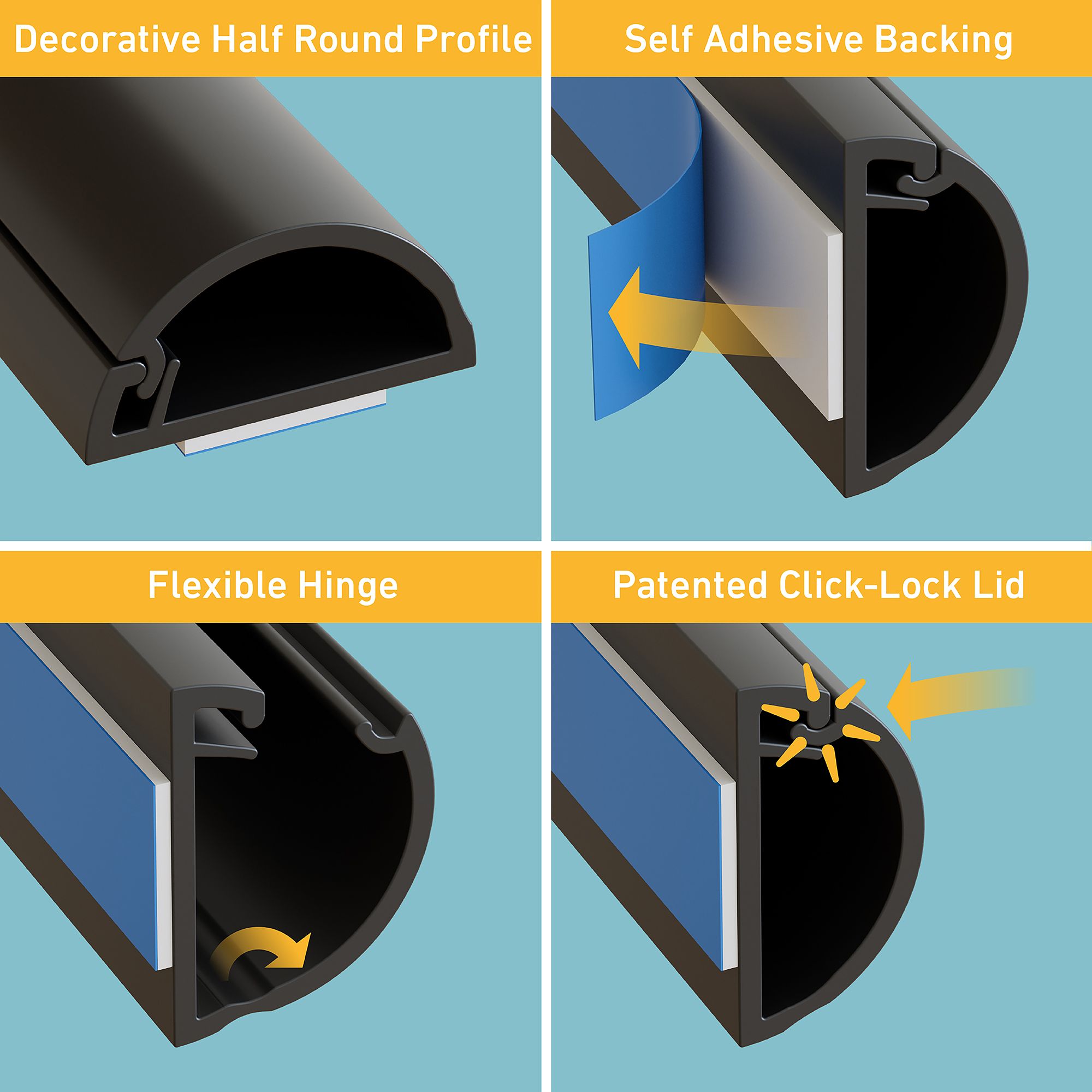 D Line Black Semi-circle Decorative trunking