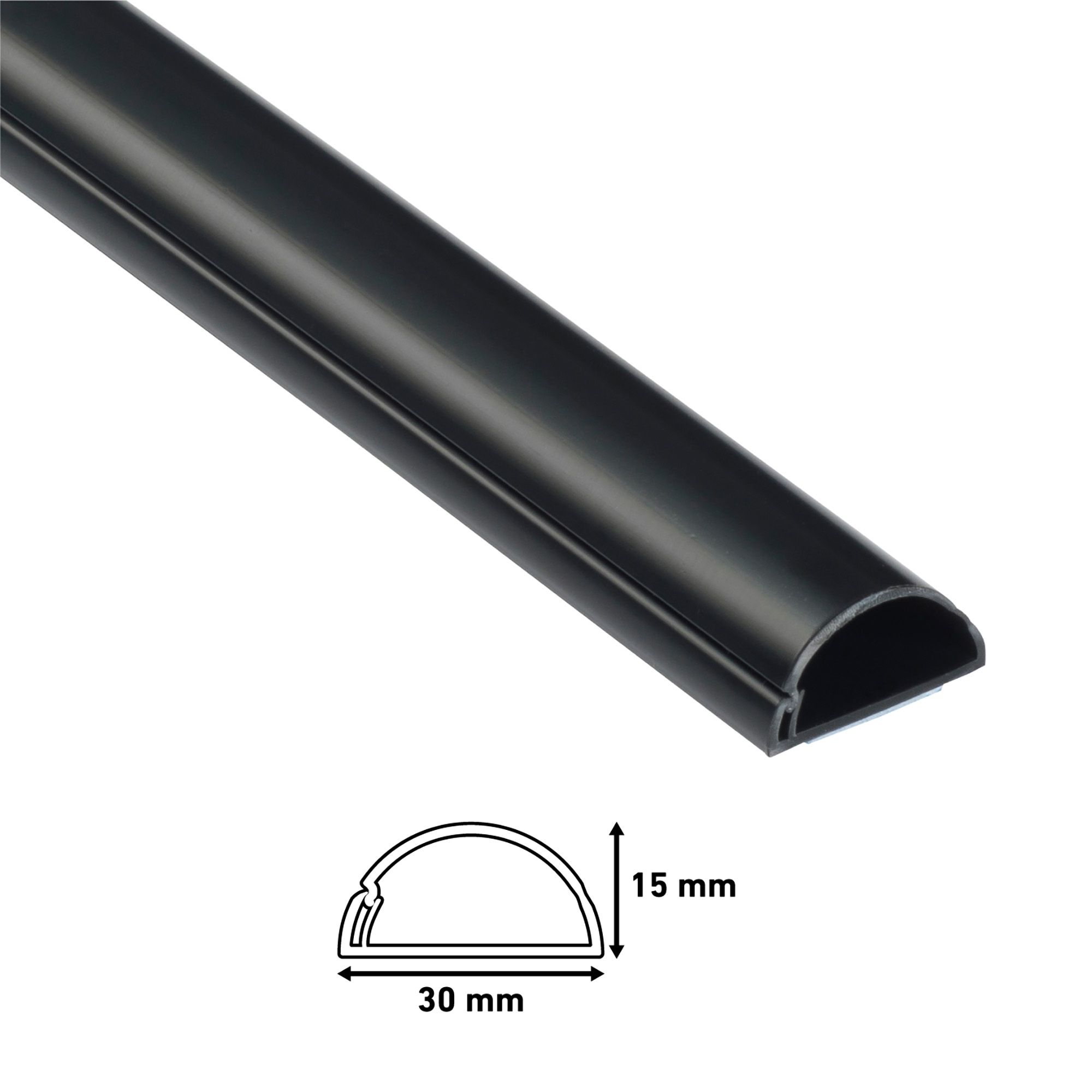 D-Line Black Semi-circle Mini trunking, (W)30mm (L)1m (H)15mm