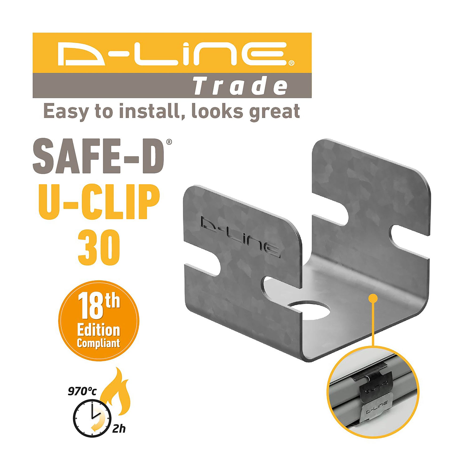 D-Line Steel 10mm Not self-adhesive Fire-rated U-Clip Pack of 25