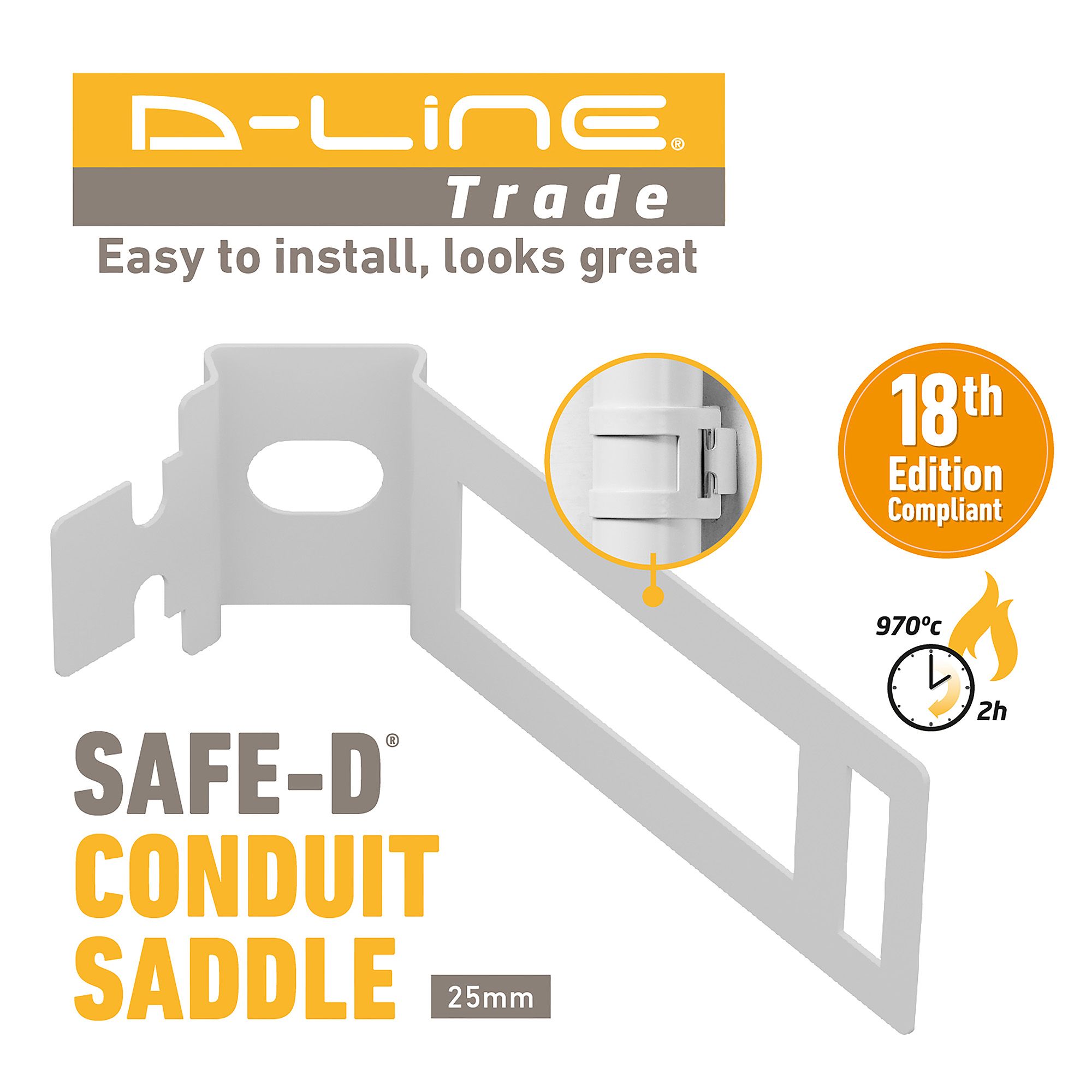 D-Line Steel 25mm White Fire-rated Conduit saddle, Pack of 5