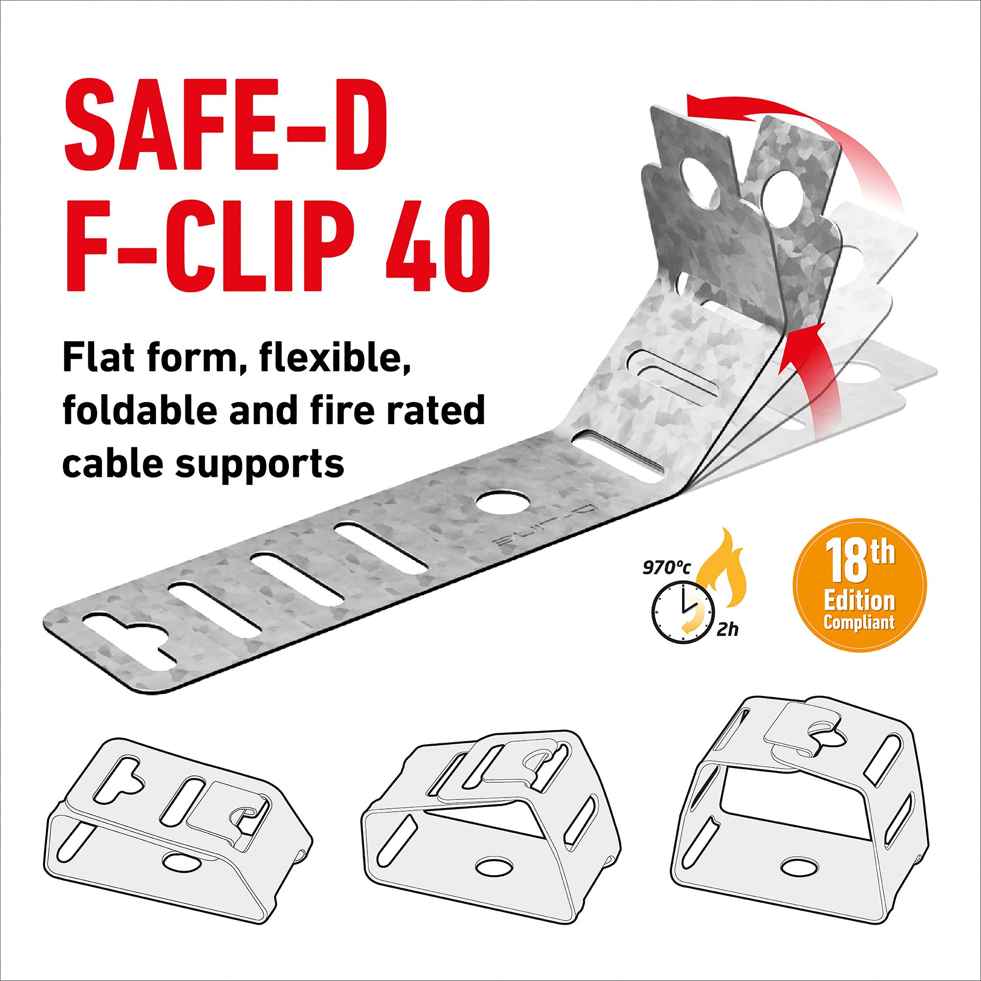 D-Line Steel Flat 20mm Not self-adhesive Fire-rated F-Clip Pack of 20
