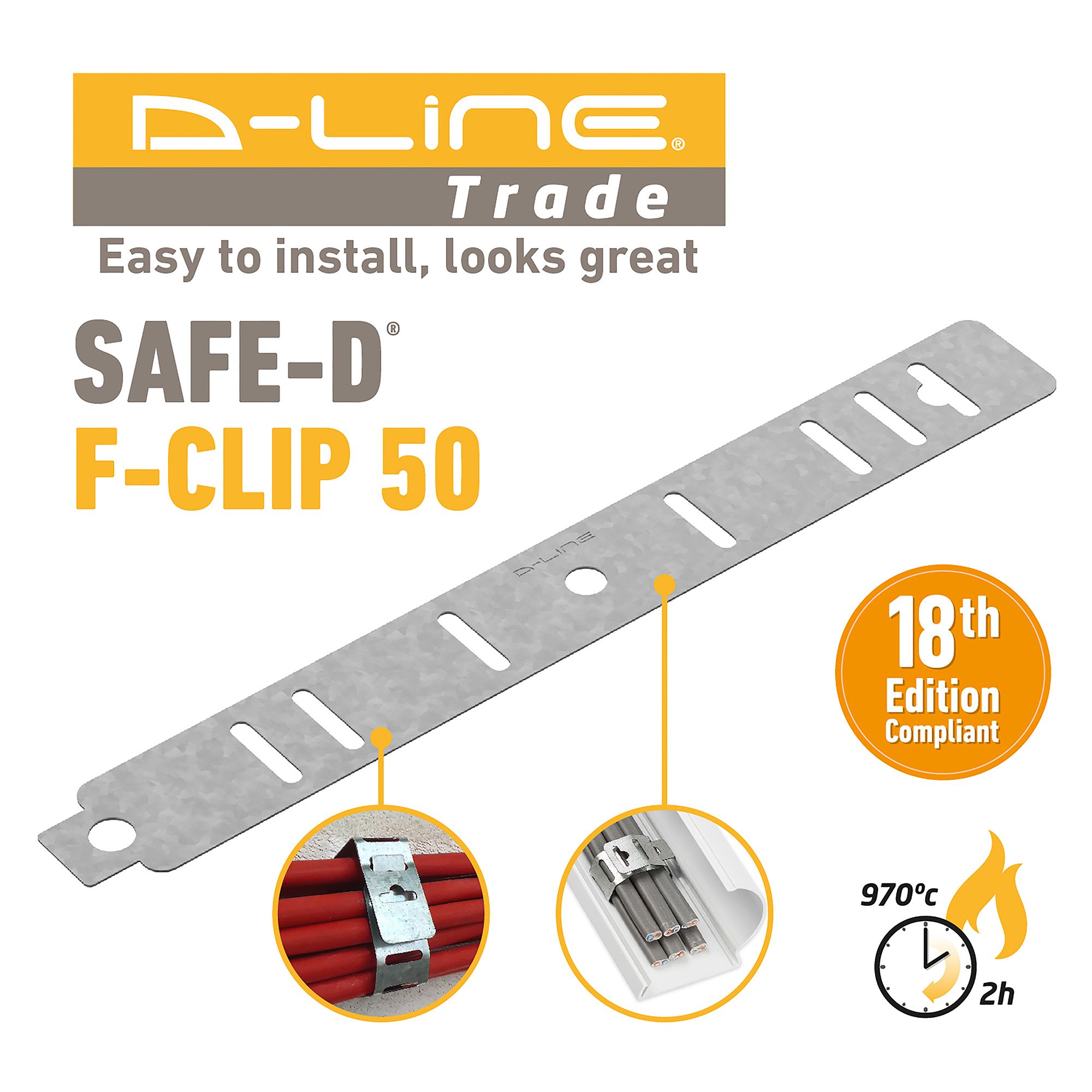 D-Line Steel Flat 35mm 165mm Not self-adhesive Fire-rated F-Clip Pack of 20