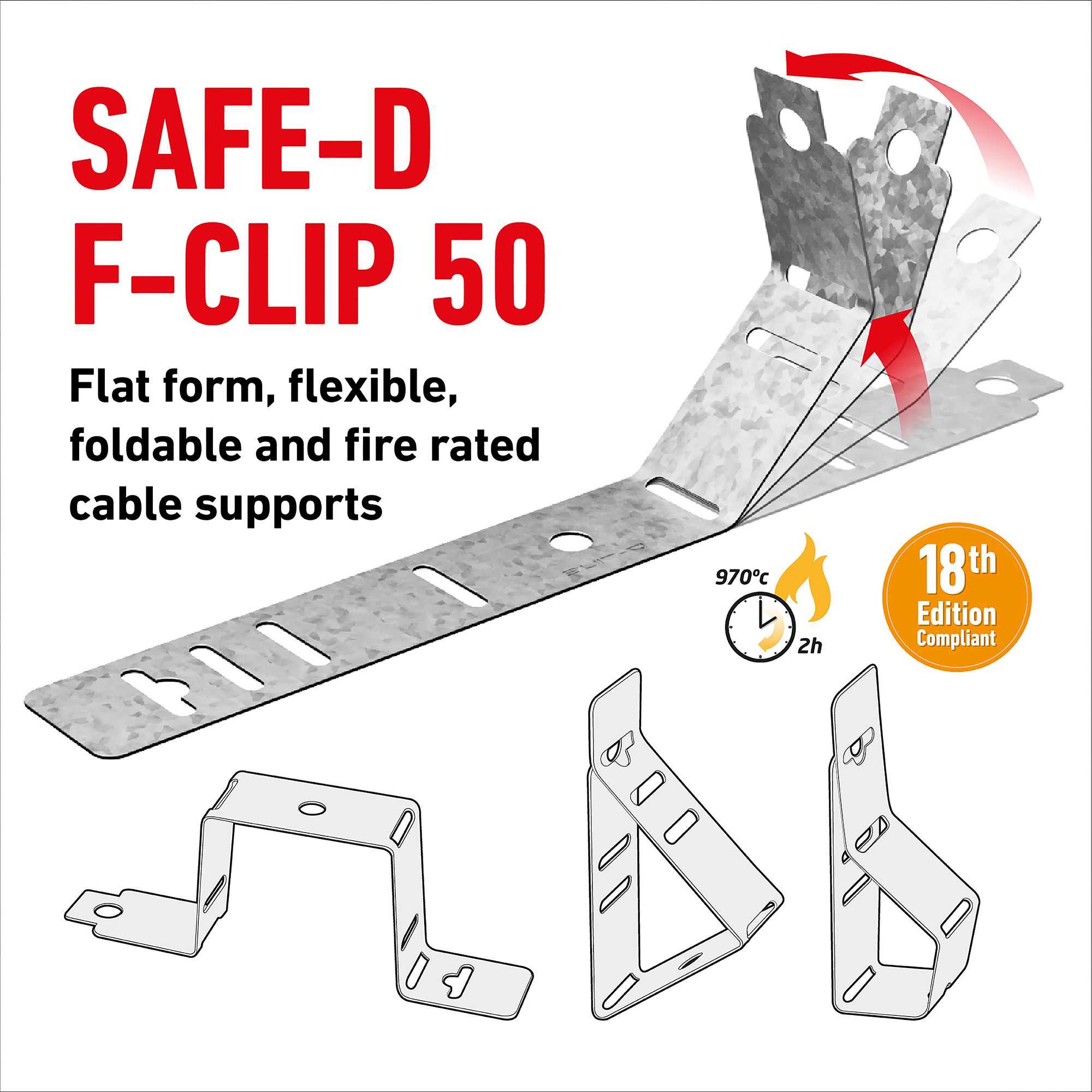 D-Line Steel Flat 35mm 165mm Not self-adhesive Fire-rated F-Clip Pack of 20