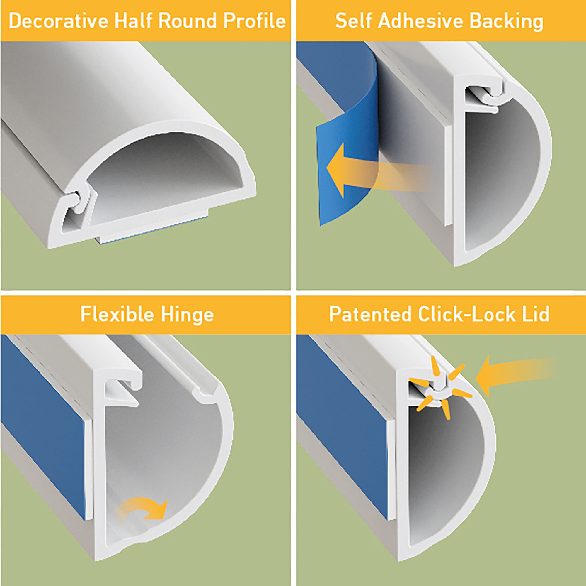 D-Line White Semi-circle Decorative trunking (H)8mm, Pack of 4