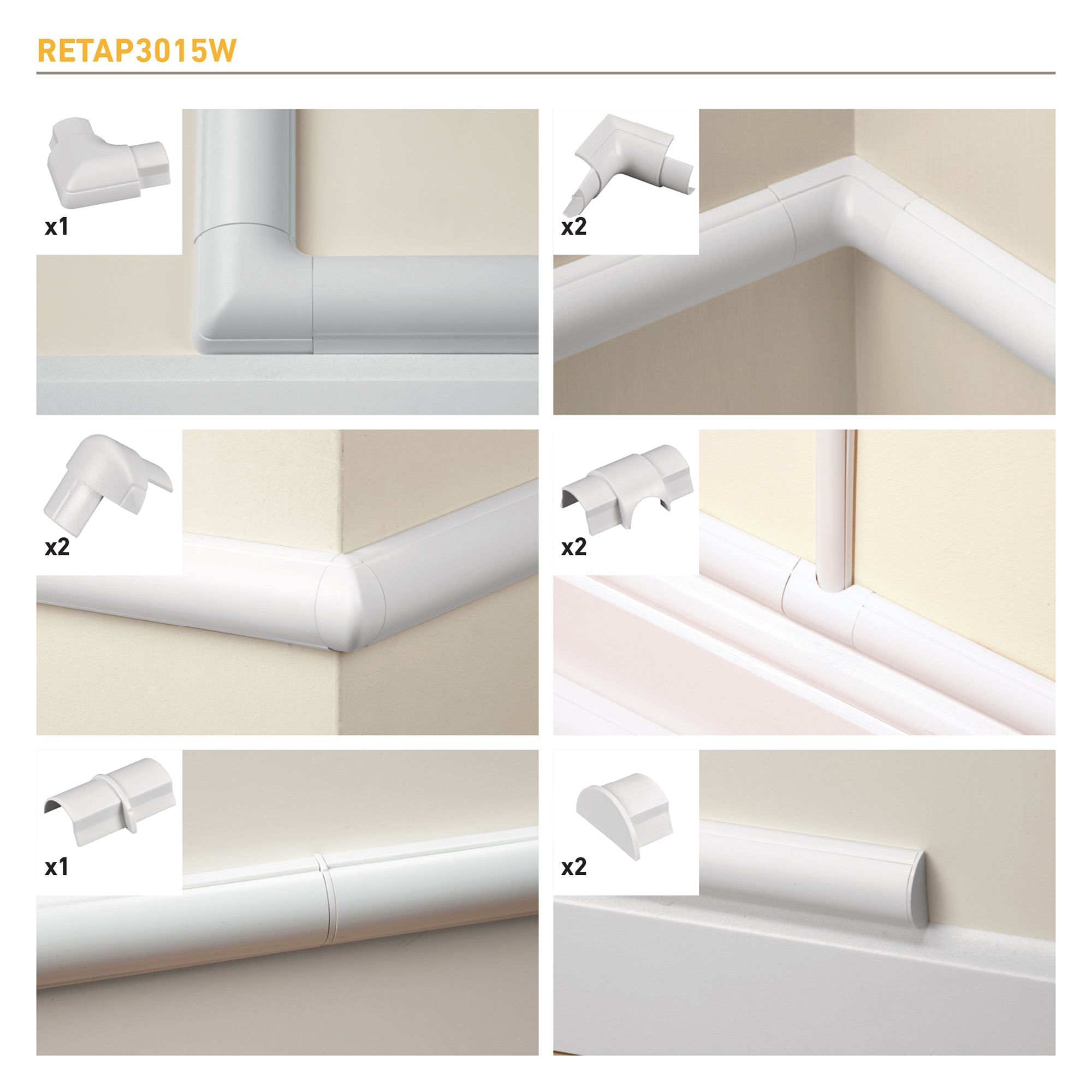 D-Line White Trunking kit (D)15mm, (W)30mm