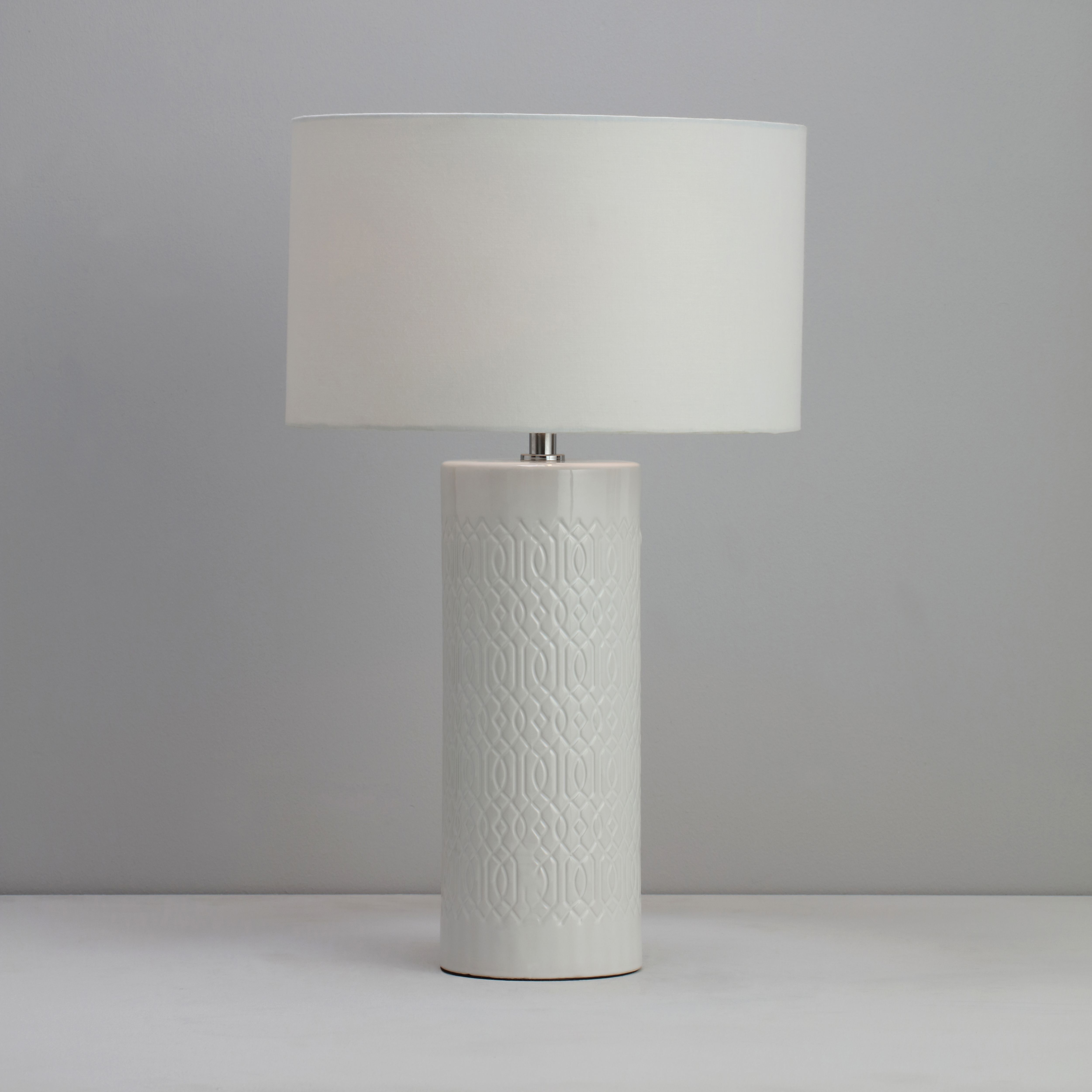 Dactyl Embossed ceramic Cylinder Matt White Table light