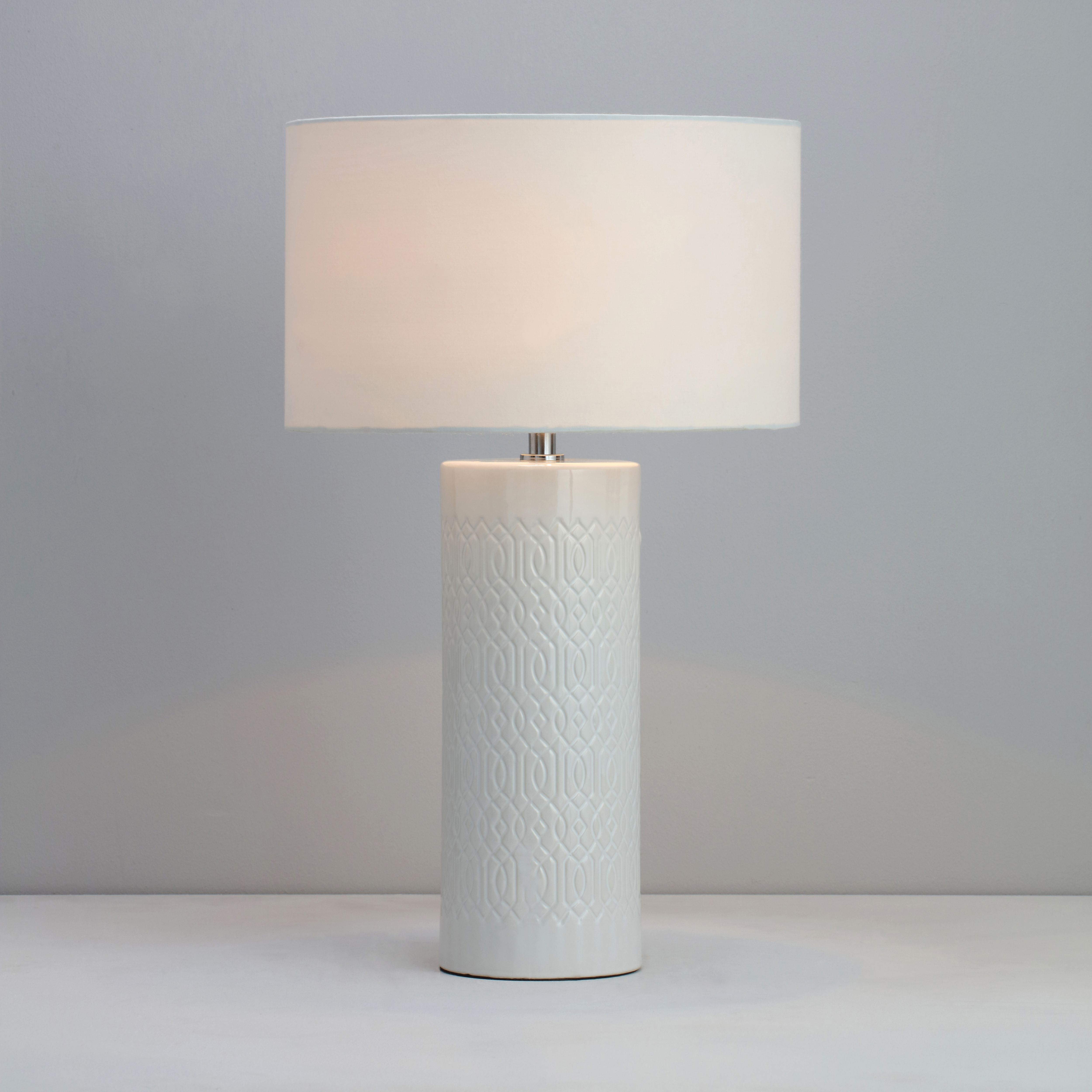 Dactyl Embossed ceramic Cylinder Matt White Table light