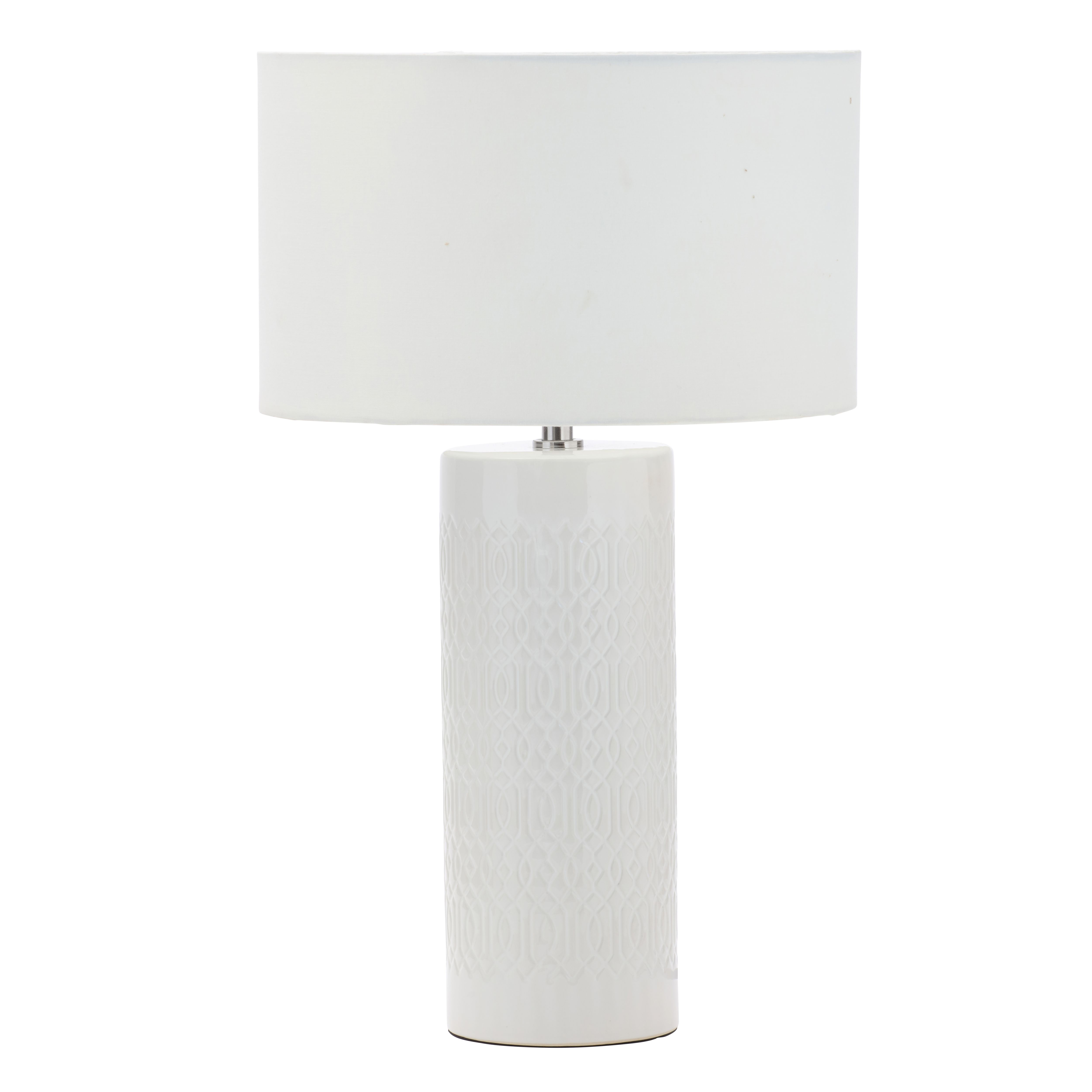 Dactyl Embossed ceramic Cylinder Matt White Table light