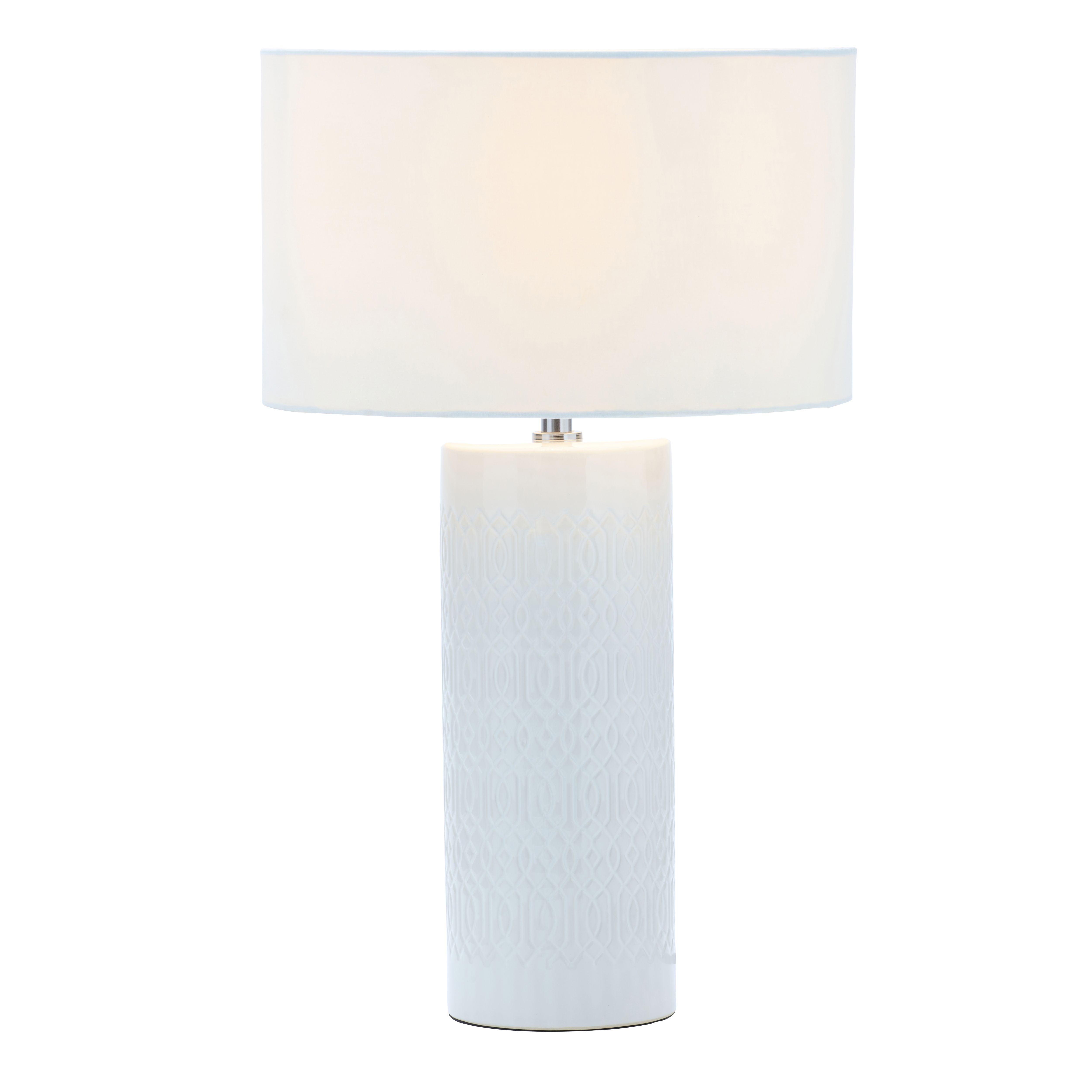 Dactyl Embossed ceramic Cylinder Matt White Table light