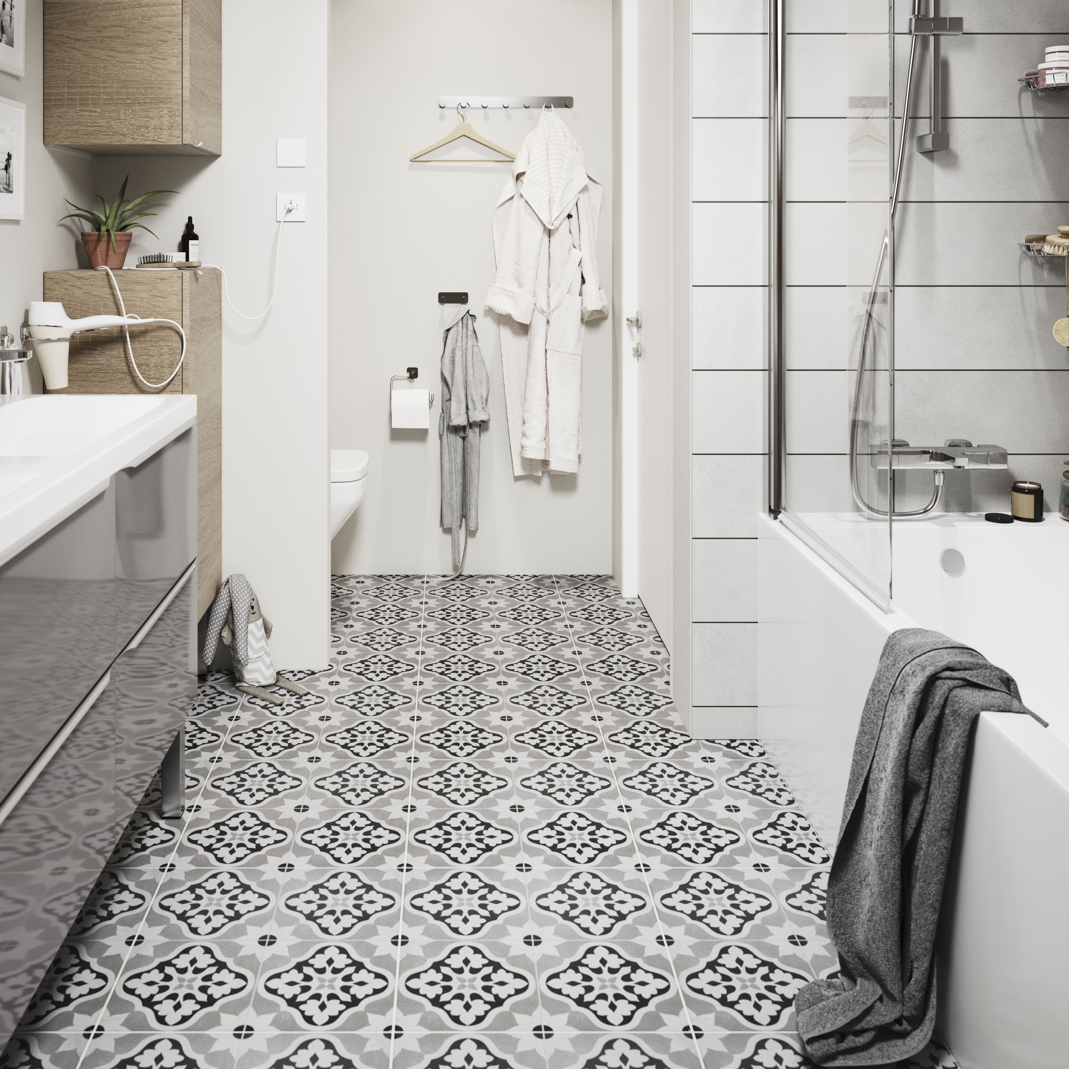 White Wall Tiles Grey Floor Bathroom | Floor Roma