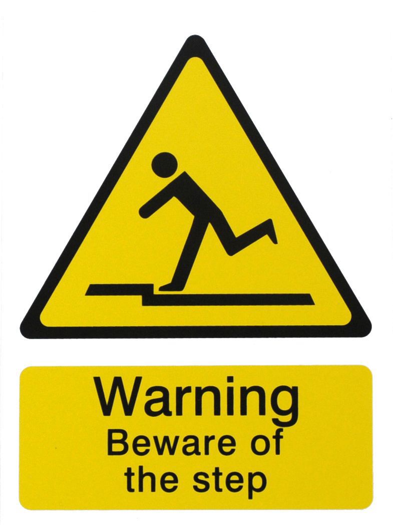 Danger beware of step Self-adhesive labels, (H)200mm (W)150mm
