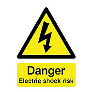 Danger electric shock risk Self-adhesive labels, (H)200mm (W)150mm