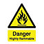 Danger highly flammable Self-adhesive labels, (H)200mm (W)150mm