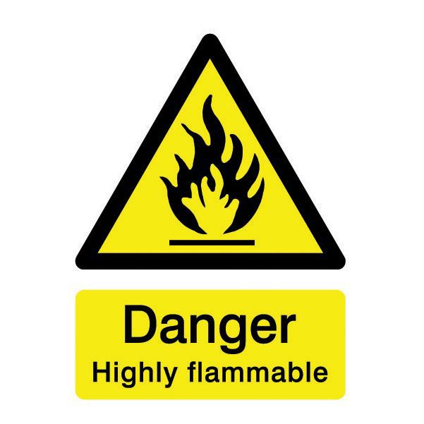 Danger highly flammable Self-adhesive labels, (H)200mm (W)150mm