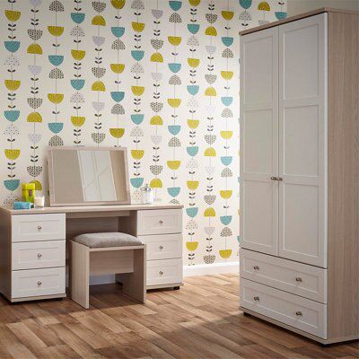 Darcey White oak effect 2 Drawer Double Wardrobe (H)1880mm (W)800mm (D)520mm