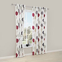 Dario Beige, grey, red & white Floral Lined Eyelet Curtains (W)228cm (L)228cm, Pair