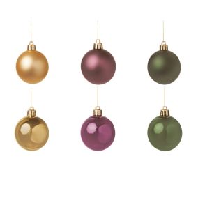 Dark Green, Plum & Gold Plastic Christmas bauble set, Set of 80 (D) 60mm