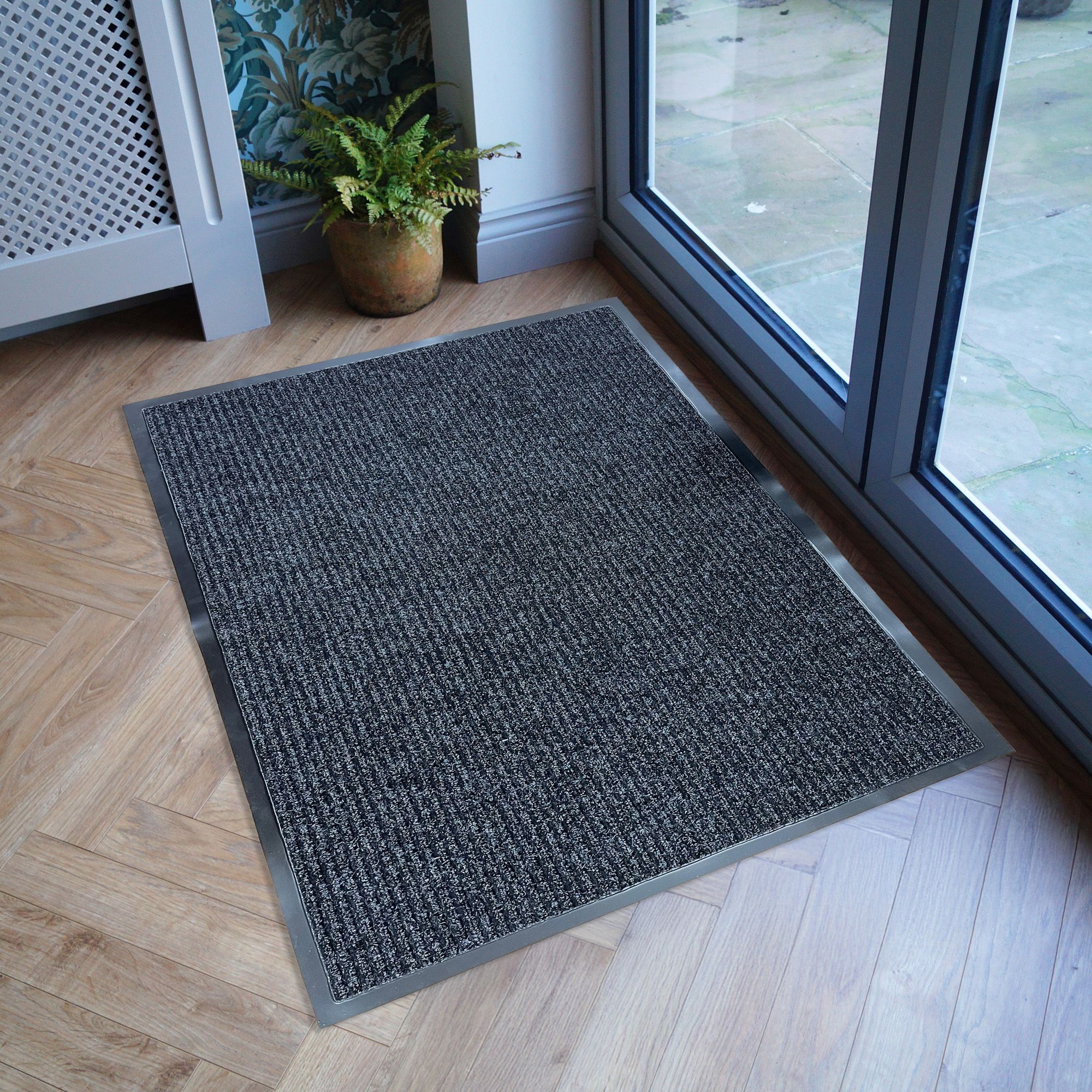 Dark Grey Ribbed Rectangular Scraper mat, 100cm x 80cm
