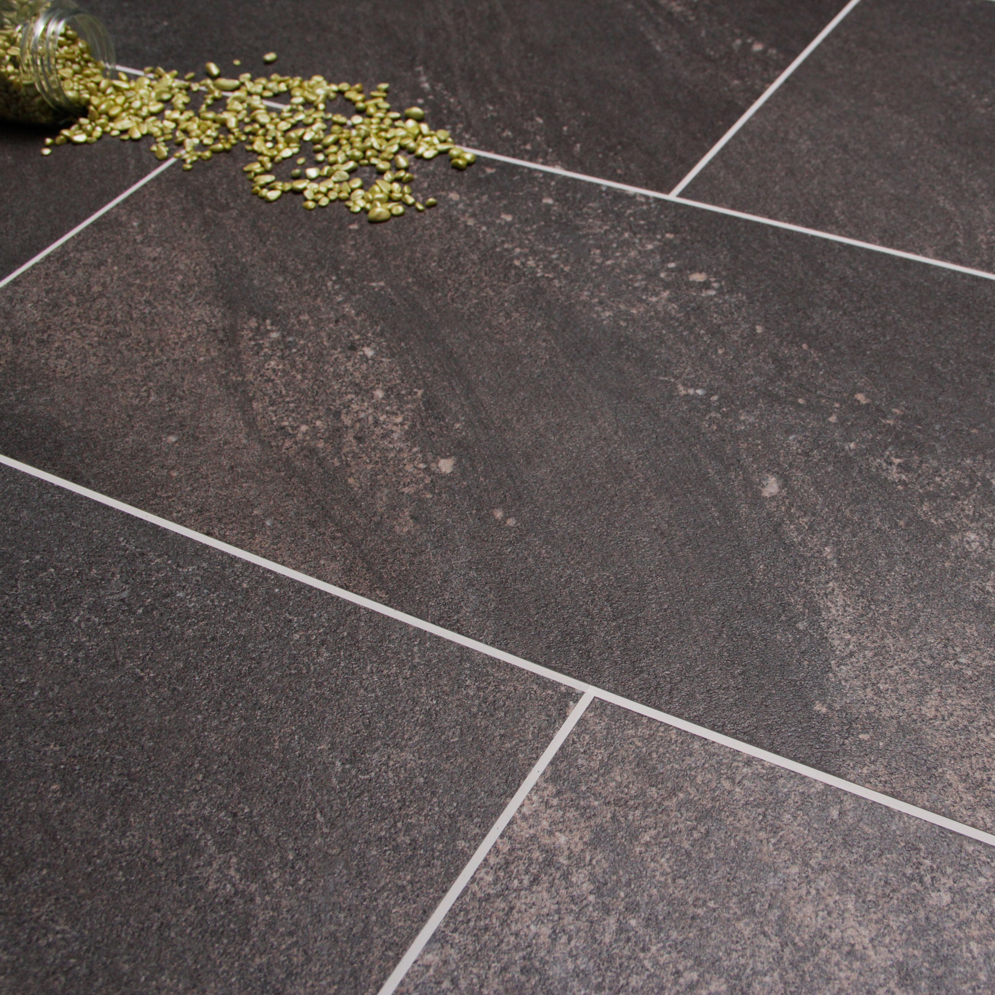 Dark grey Stone effect Textured Luxury vinyl click Vinyl tile, 1.85m²