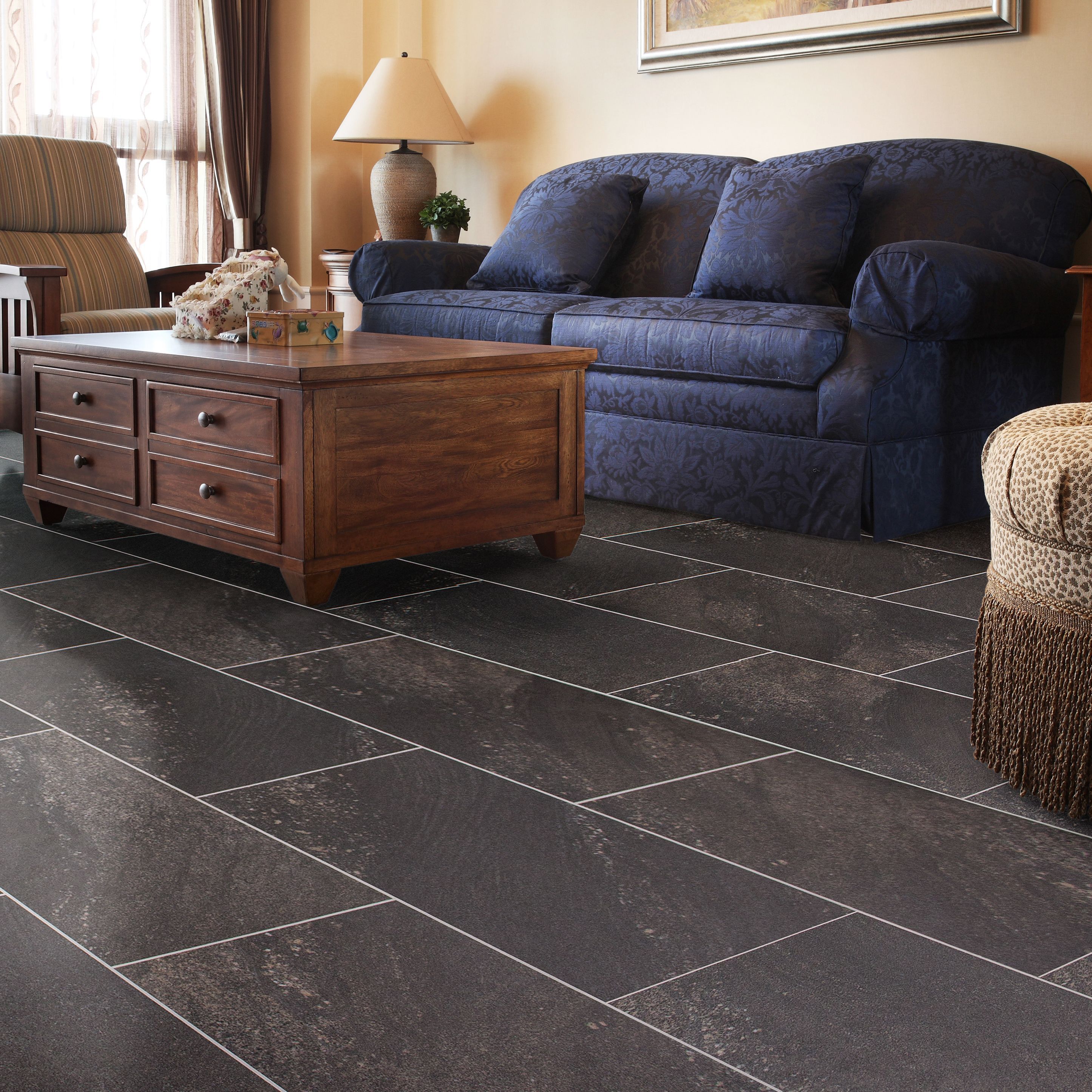 Dark grey Stone effect Textured Luxury vinyl click Vinyl tile, 1.85m²