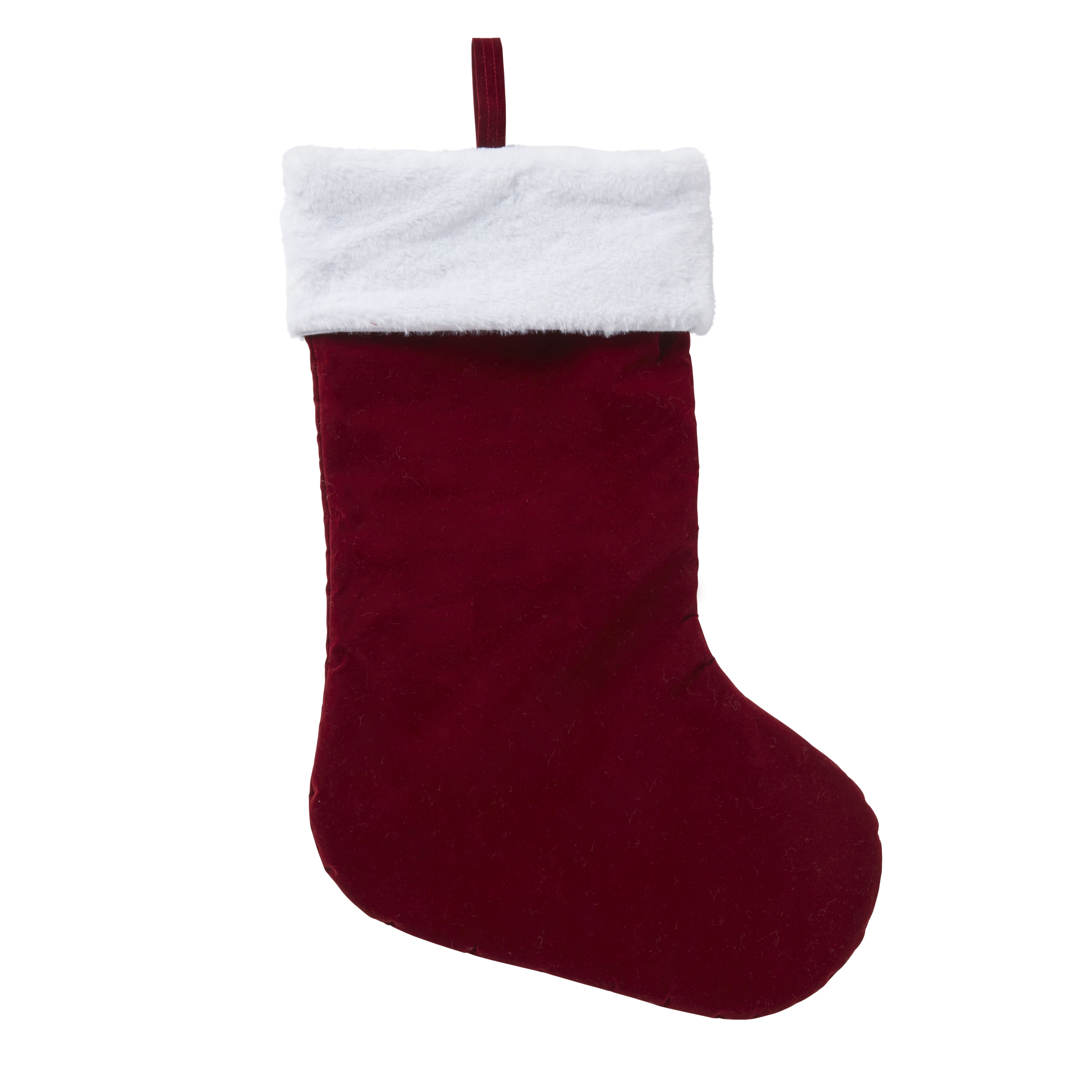 Dark red Cloth Velvet & faux fur Stocking