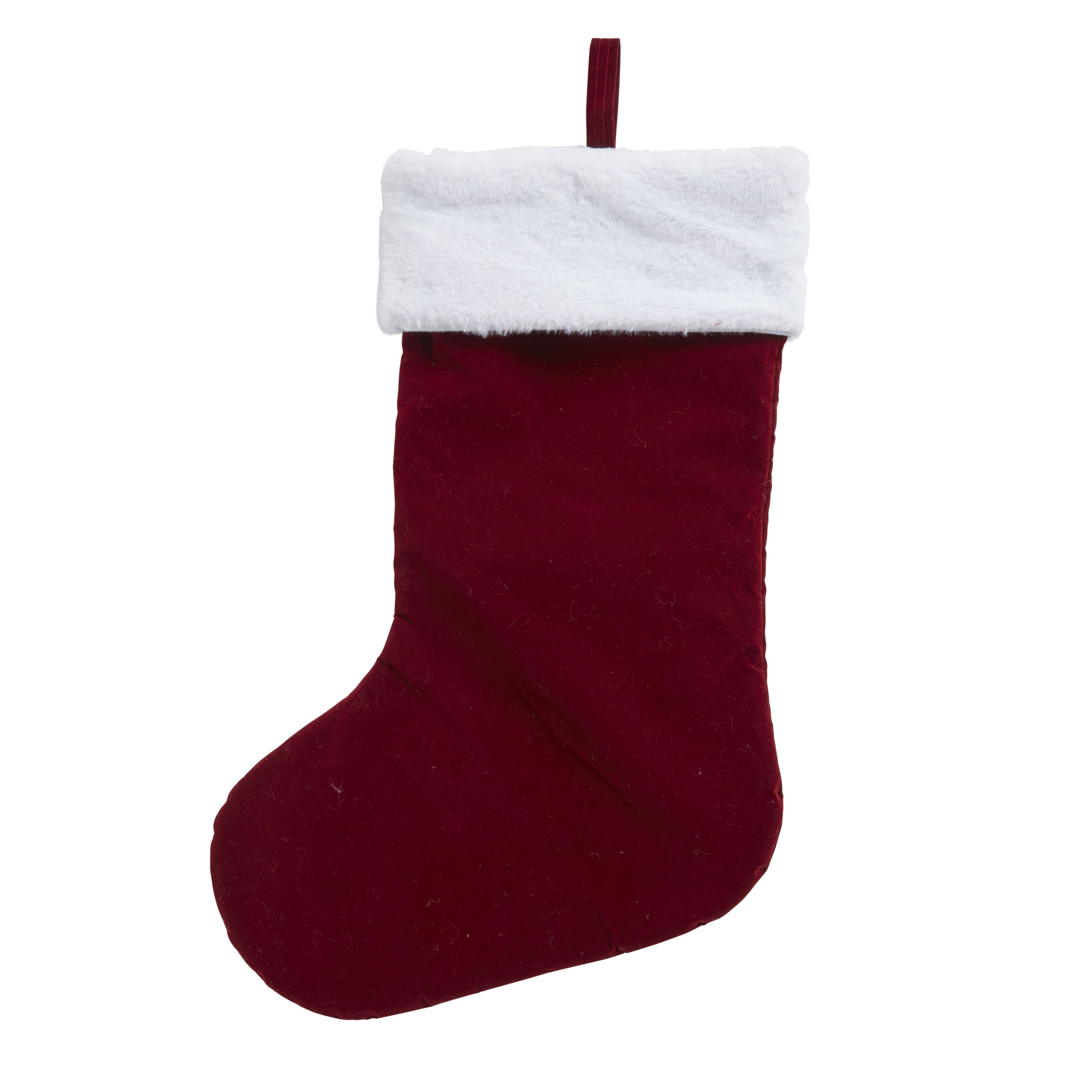 Dark red Cloth Velvet & faux fur Stocking