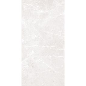 Darlington White Gloss Marble effect Ceramic Wall Tile, Pack of 5, (L)600mm (W)300mm