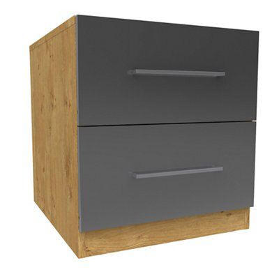 Darwin Gloss anthracite oak effect 2 Drawer Bedside chest (H)546mm (W)500mm (D)566mm