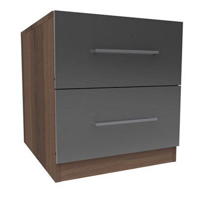 Darwin Gloss anthracite walnut effect 2 Drawer Bedside chest (H)546mm (W)500mm (D)566mm