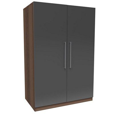 Darwin Gloss anthracite walnut effect Double Wardrobe (H)1506mm (W)998mm (D)566mm